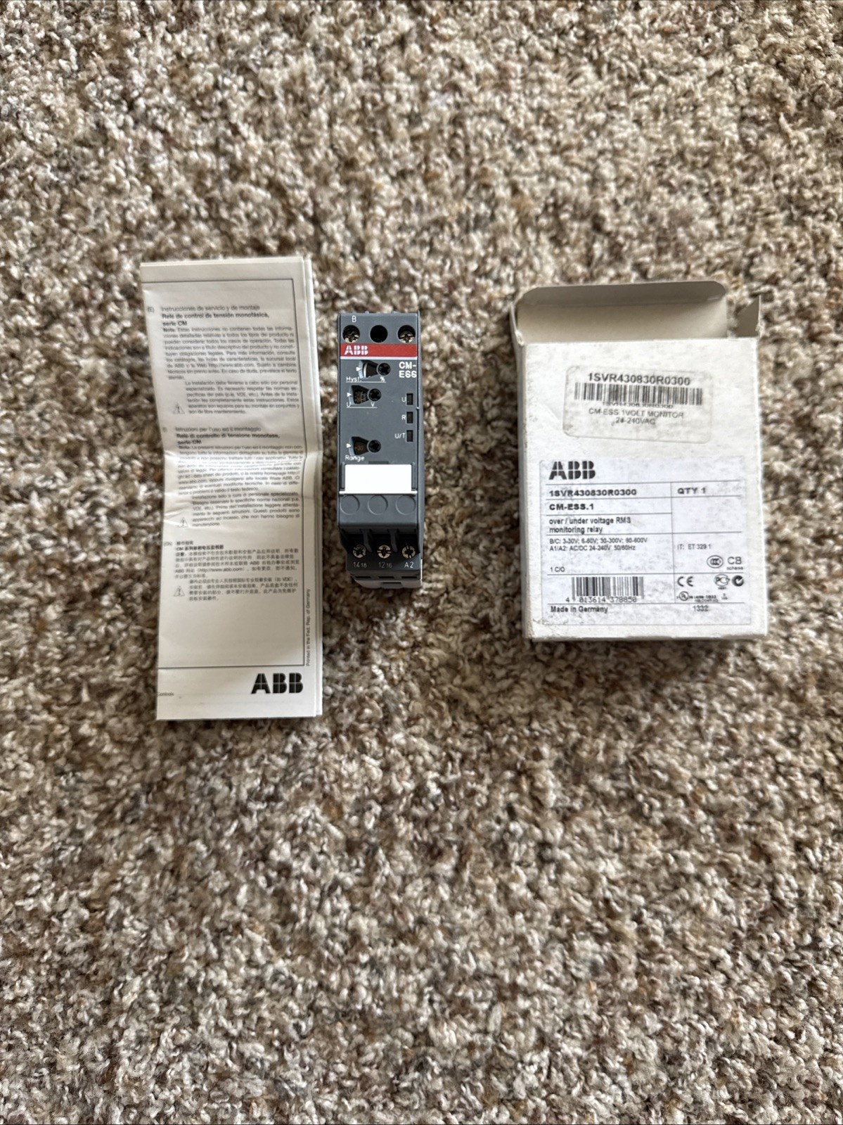 1PCS NEW ABB Single-phase voltage monitor CM-ESS.1S 1c/o, 3-600V, 24-240VAC/DC