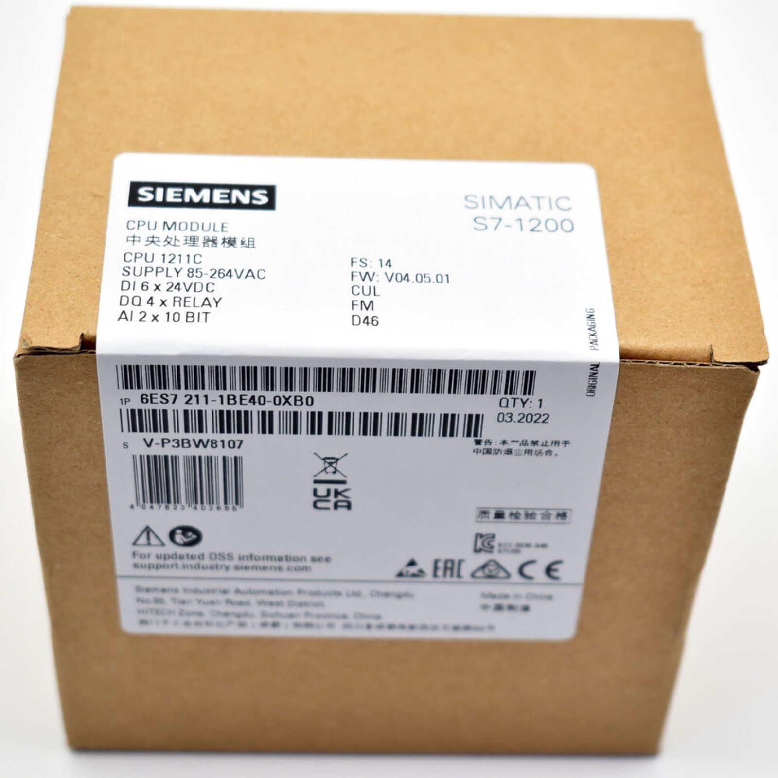 New Siemens 6ES7 211-1BE40-0XB0 SIMATIC S7-1200 CPU 1211C 6ES7211-1BE40-0XB0
