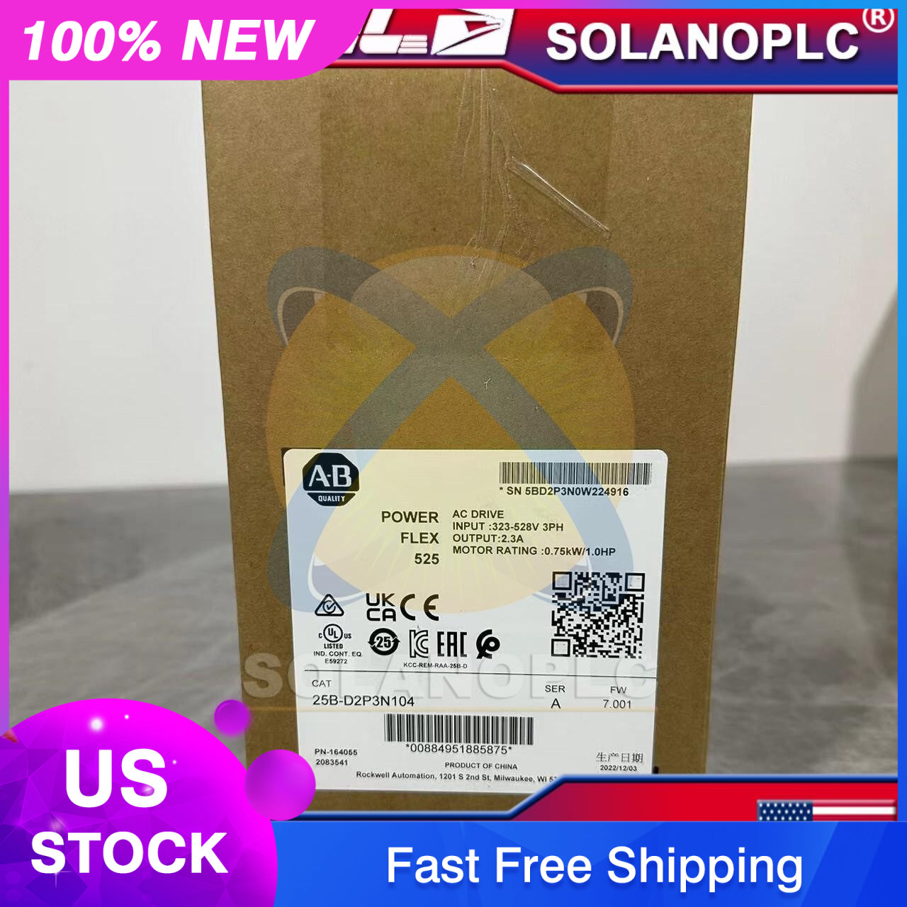 AB 25B-D2P3N104 PowerFlex 525 0.75kW 1Hp AC Drive 25BD2P3N104 new