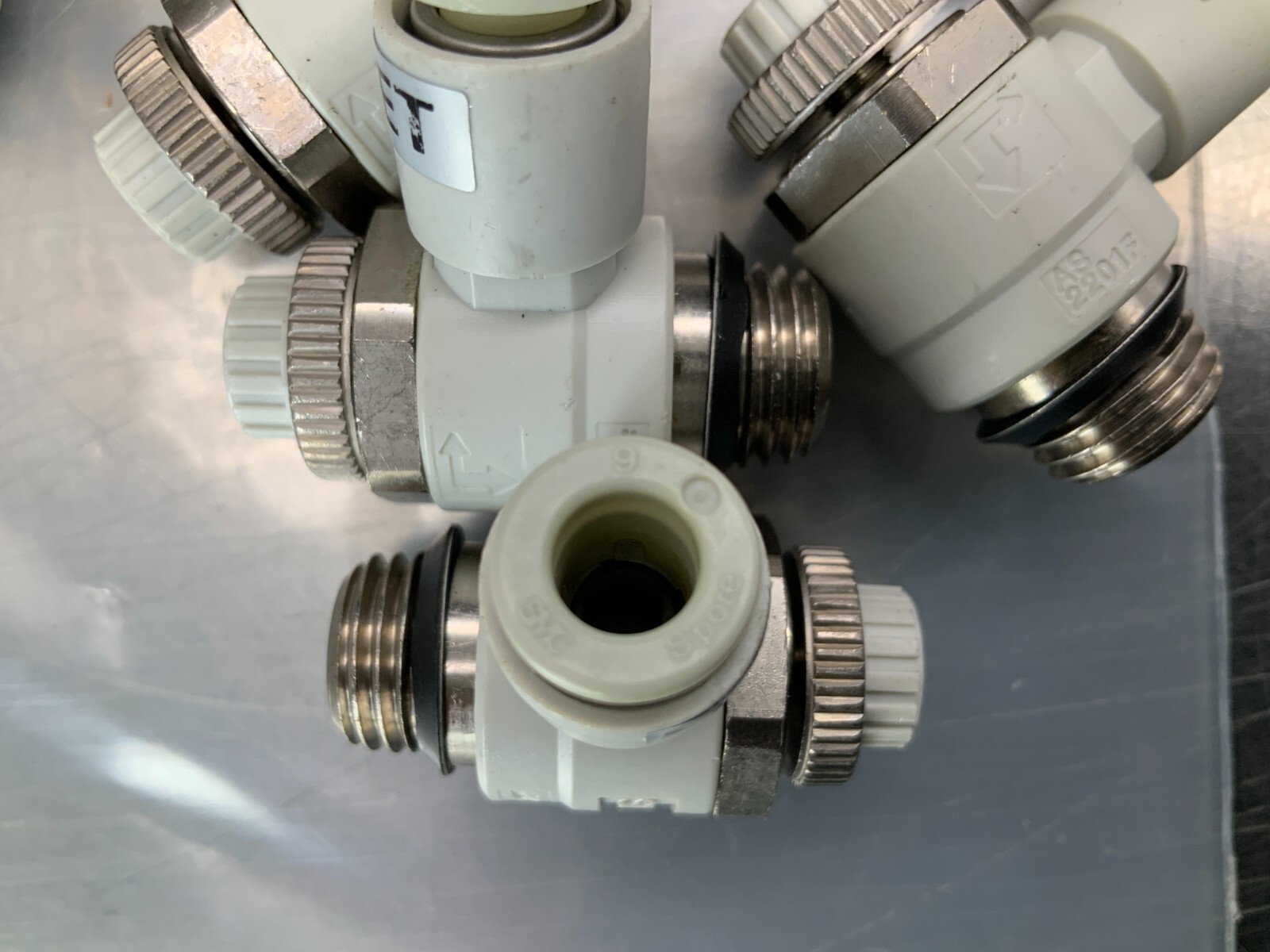 (10) SMC 80-AS2201F Speed Controller 6mm Tube x 1/2-20 Thread