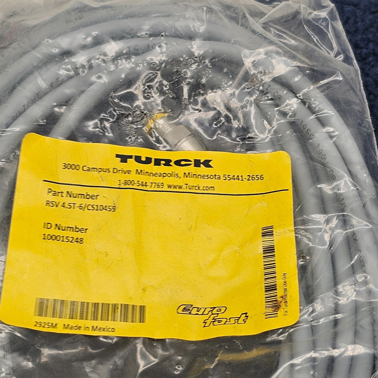 Turck 100015248 RSV 4.5T-6/CS10455 Actuator Sensor Cable Cordset