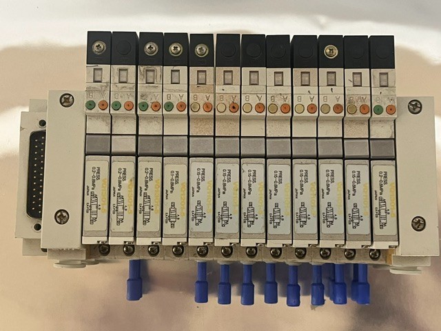 SMC BANK OF SOLENOID VALVES, 7 EA VQ1101-5, 4 EA. VQ1301-5, 1 EA. VQ1201-5