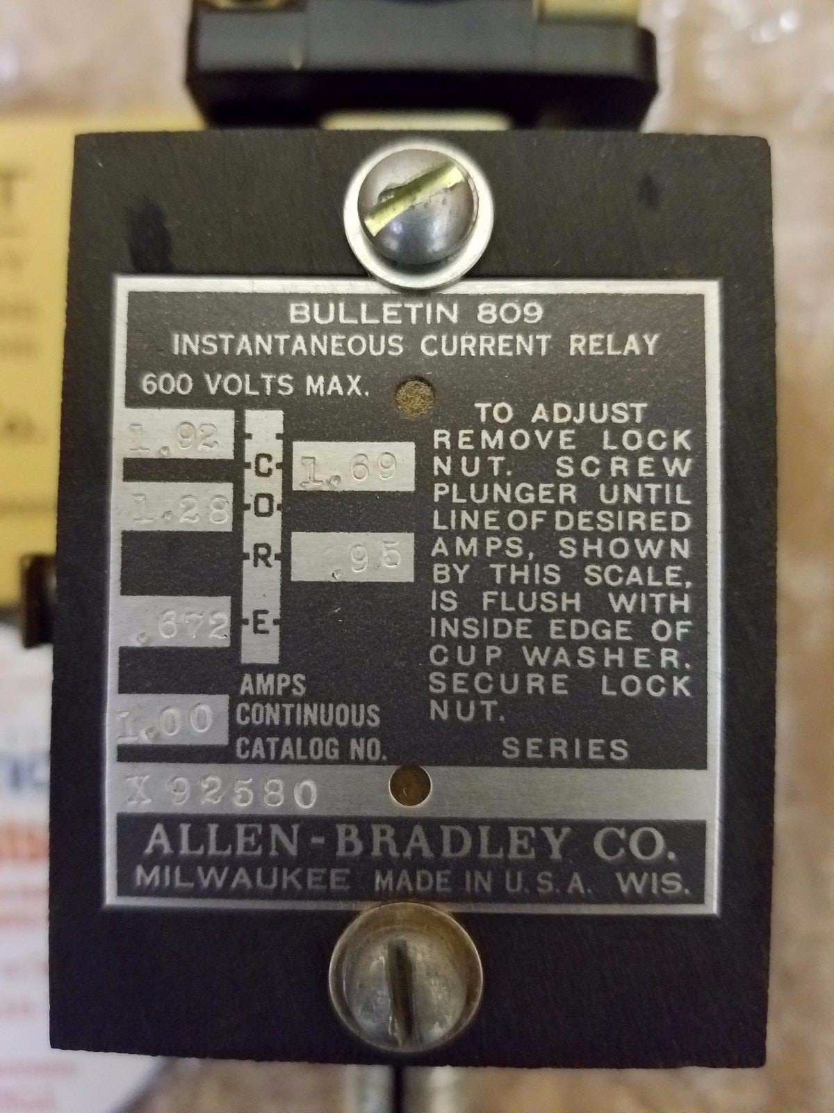 NEW ALLEN BRADLEY 809-A2 RELAY INSTANTANEOUS TRIP 809A2 SHIPS SAME BUSINESS DAY