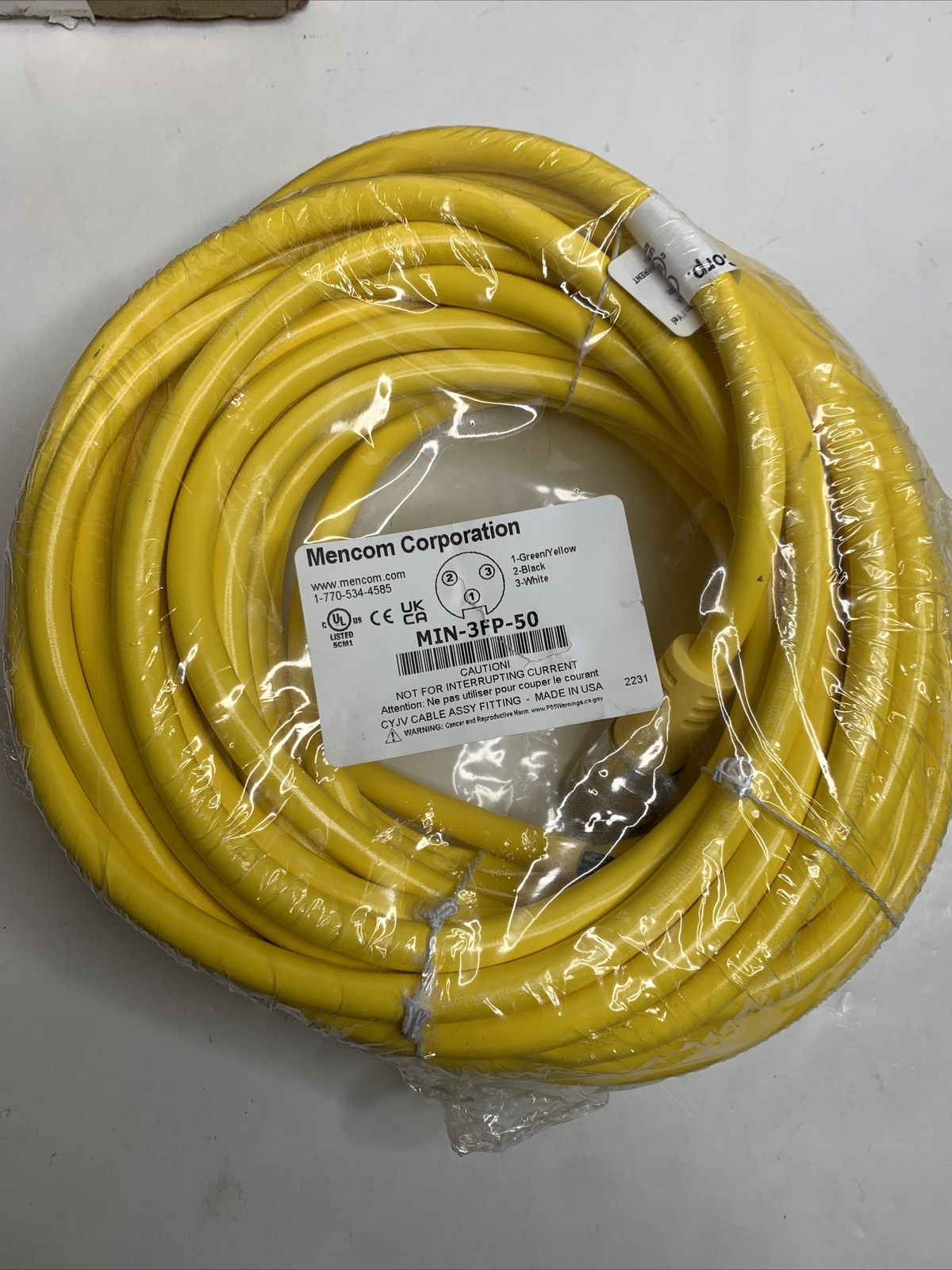 Mencom Corporation MIN-3FP-50 / MIN3FP50 – Sensor Cordset Cable NEW