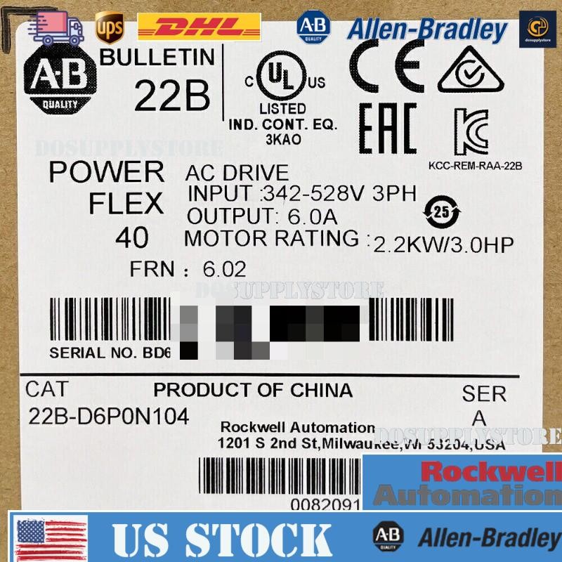 New 22B-D6P0N104 Allen-Bradley Powerflex 40 AC Drive 3.0Hp 2.2kW 22BD6P0N104