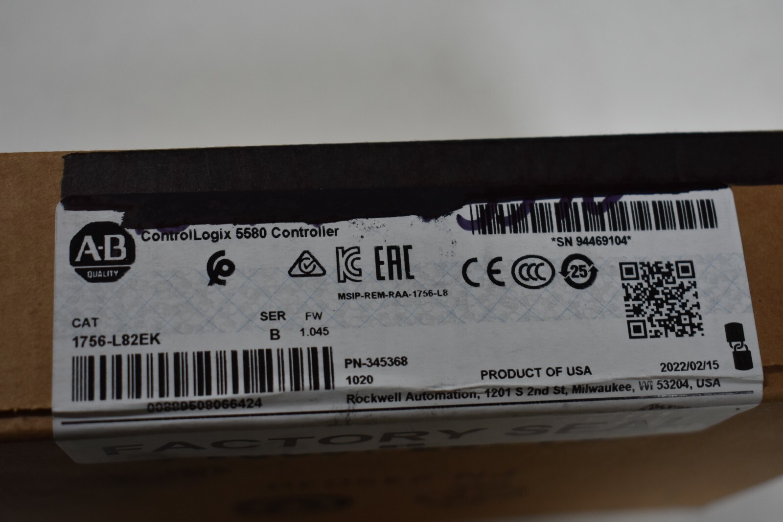 1756-L82EK ALLEN BRADLEY SER B CONTROLLOGIX PROCESSOR 2022 1756-L82E