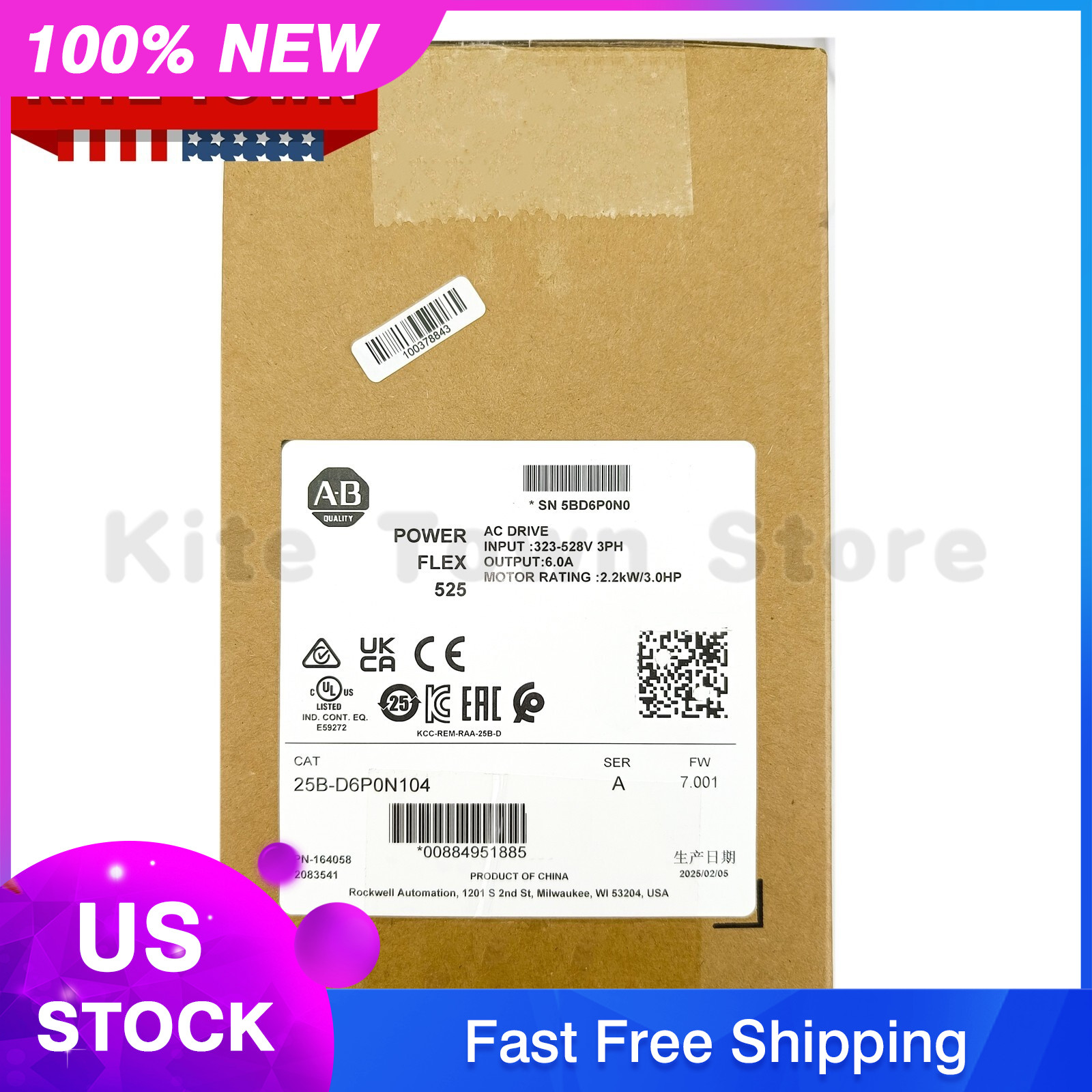 2025 New Factory Sealed Allen-Bradley 25B-D6P0N104 525 2.2kW 3Hp AC Drive