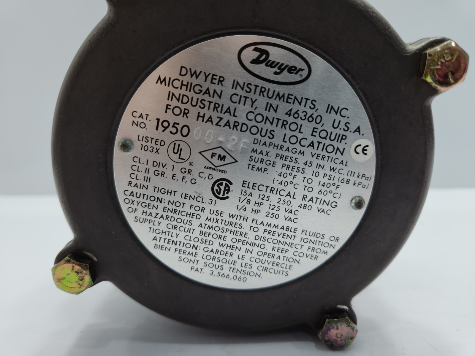 DWYER INSTRUMENTS 195000-2F EXPLOSION-PROOF PRESSURE SWITCH