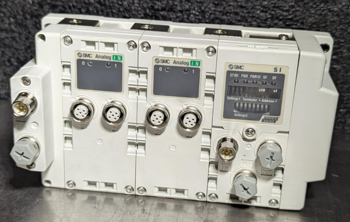 SMC EX600-ED2 , (2) EX600-AXA, EX600-SPR1A, EX600-EU1 Valve Analog Module