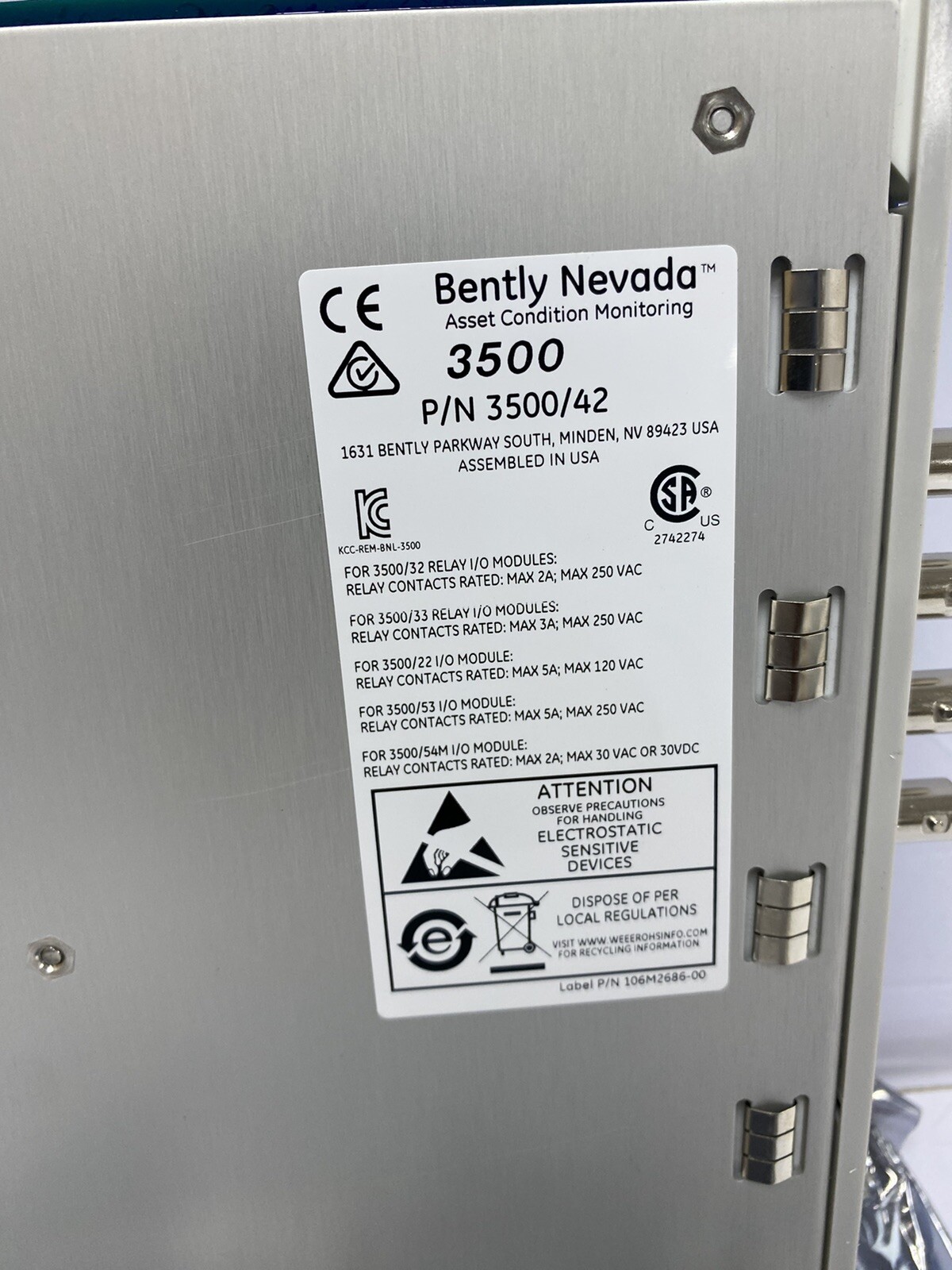 Bently Nevada 3500/42M Module 176449-02 Proximitor Seis Monitor