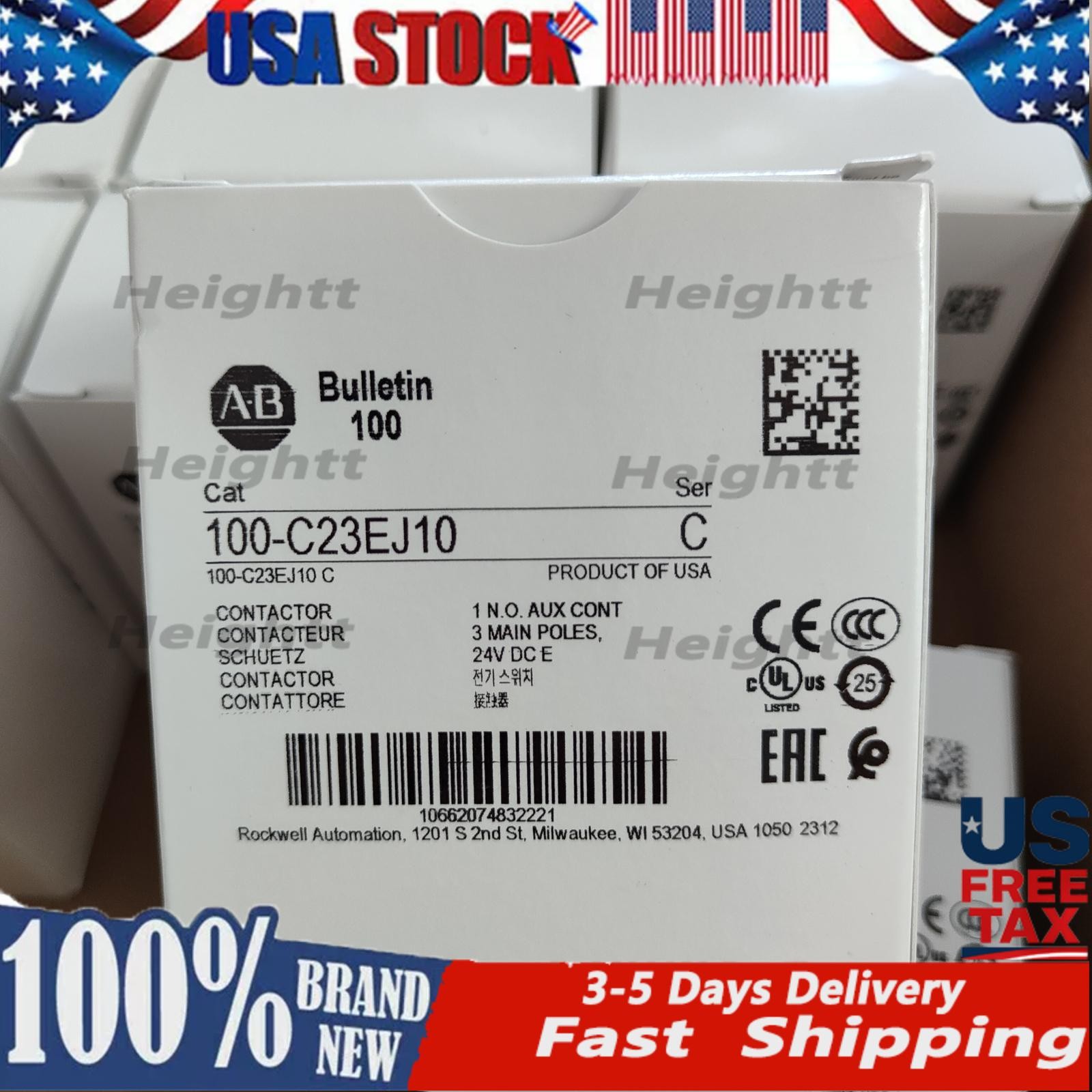NEW ALLEN-BRADLEY IEC AB 100-C23EJ10 STANDARD CONTACTOR 23 AMP 24VDC US Free Tax