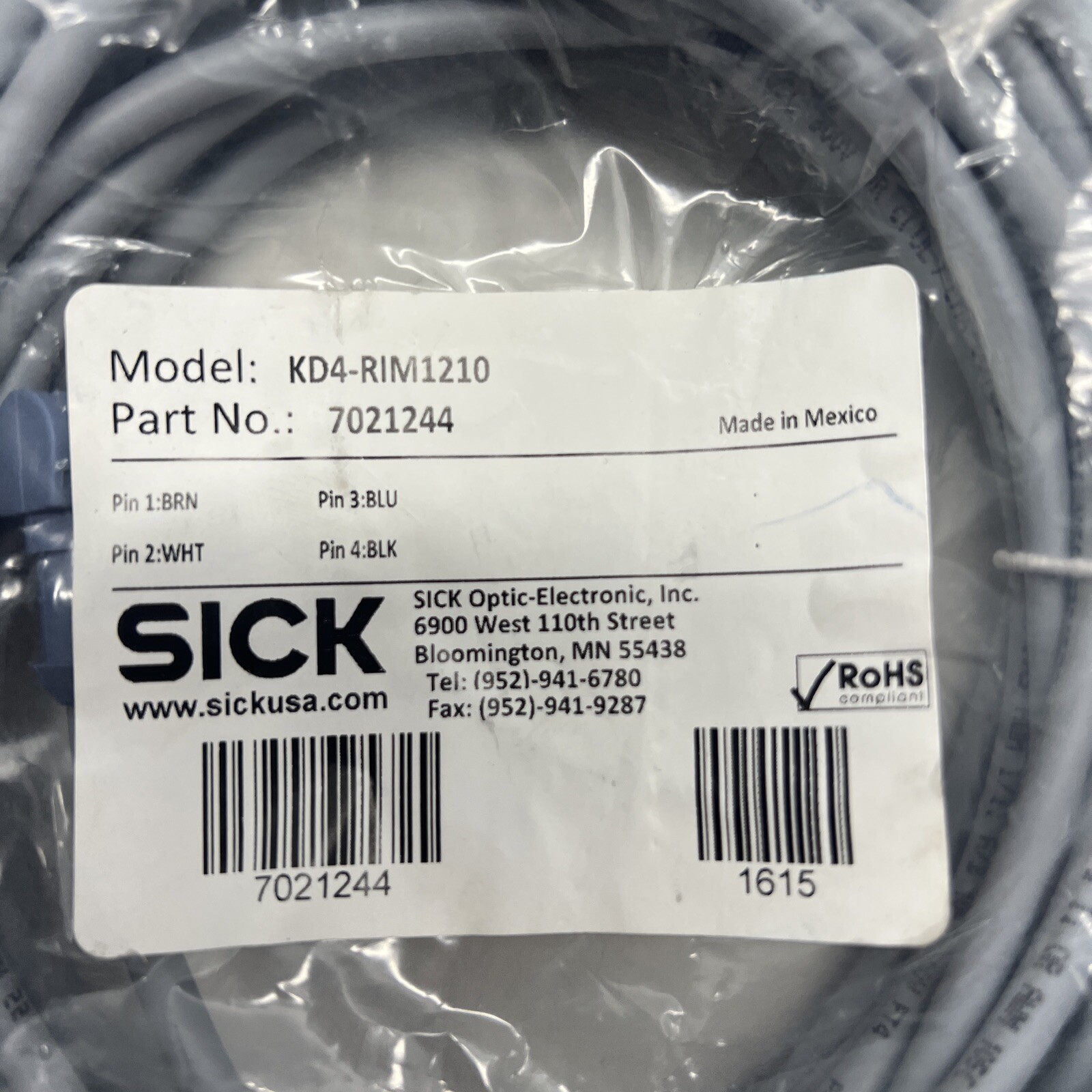 NEW, SEALED, SICK, KD4-RIM1210, SENSOR CORDSET. (2H-1)