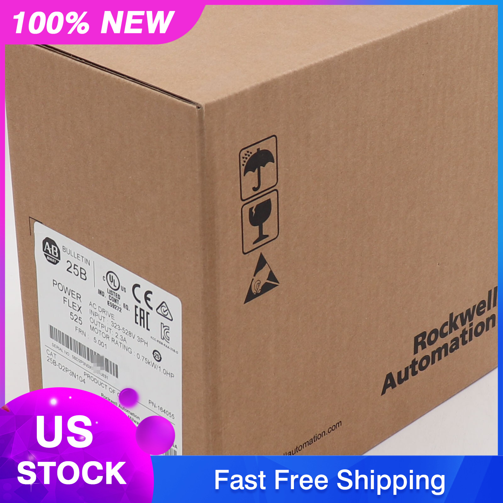 Allen-Bradley AB 25B-D2P3N104 PowerFlex 525 0.75kW 1Hp AC Drive Factory Sealed
