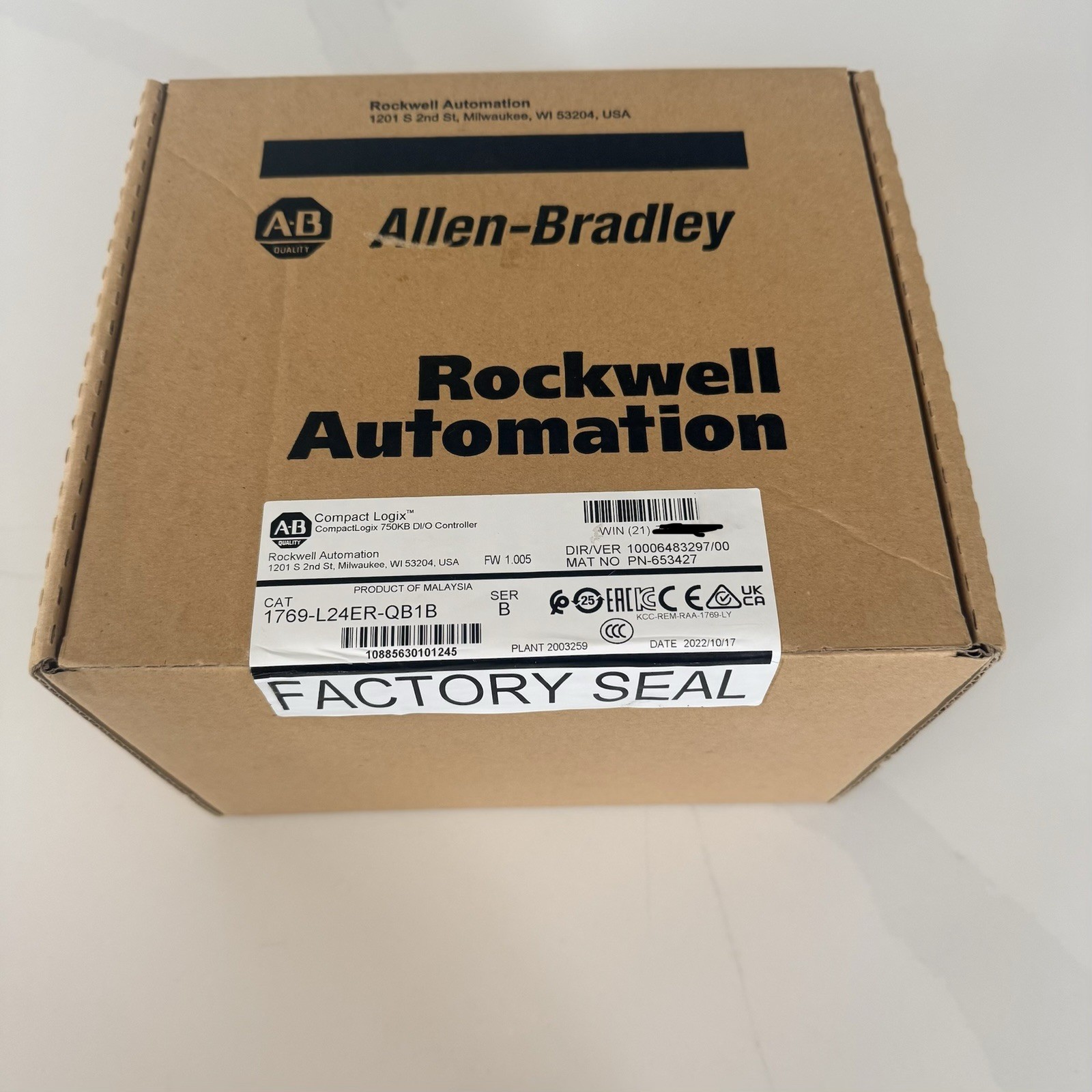 Surplus Allen Bradley 1769-L24ER-QB1B CompactLogix 750KB DI/O Controller