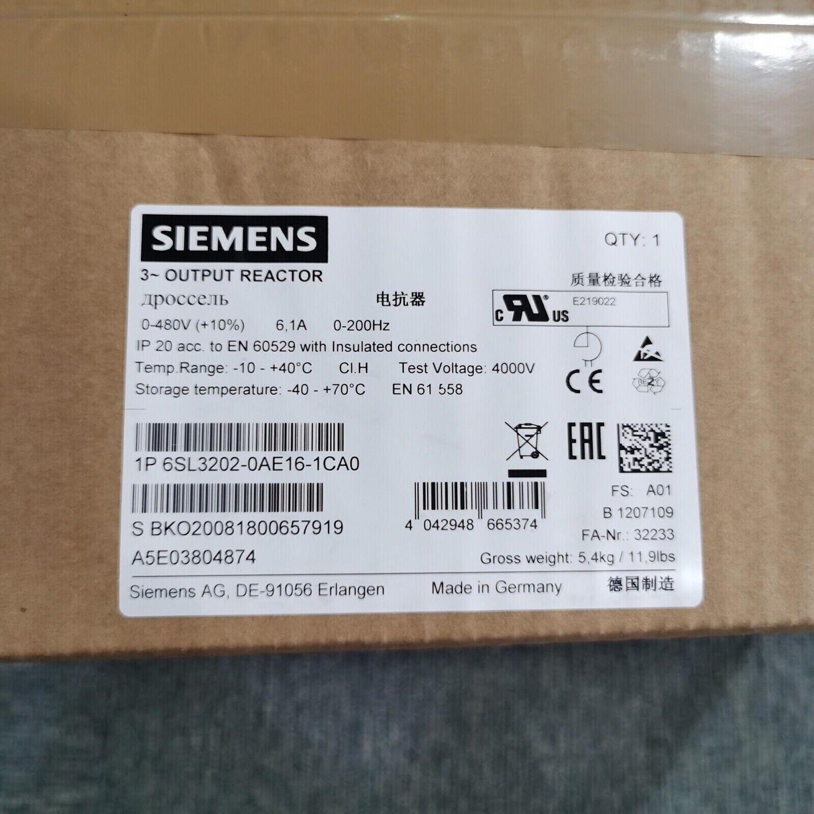 6SL3202-0AE16-1CA0 1PC NEW SIEMENS INVERTER 6SL3202-0AE16-1CA0