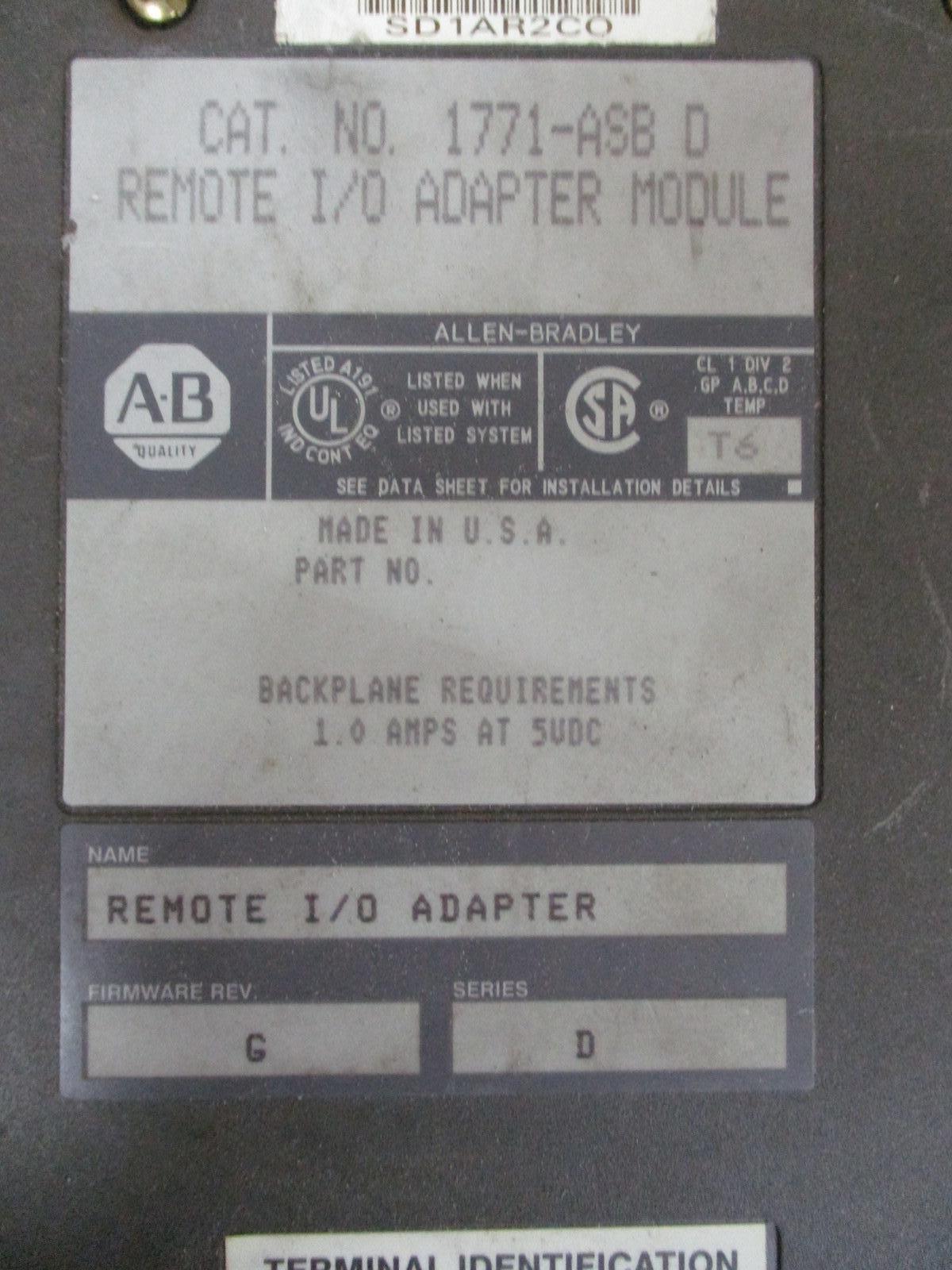 Allen Bradley 1771-ASB Module Ser.D, F/W Rev. G