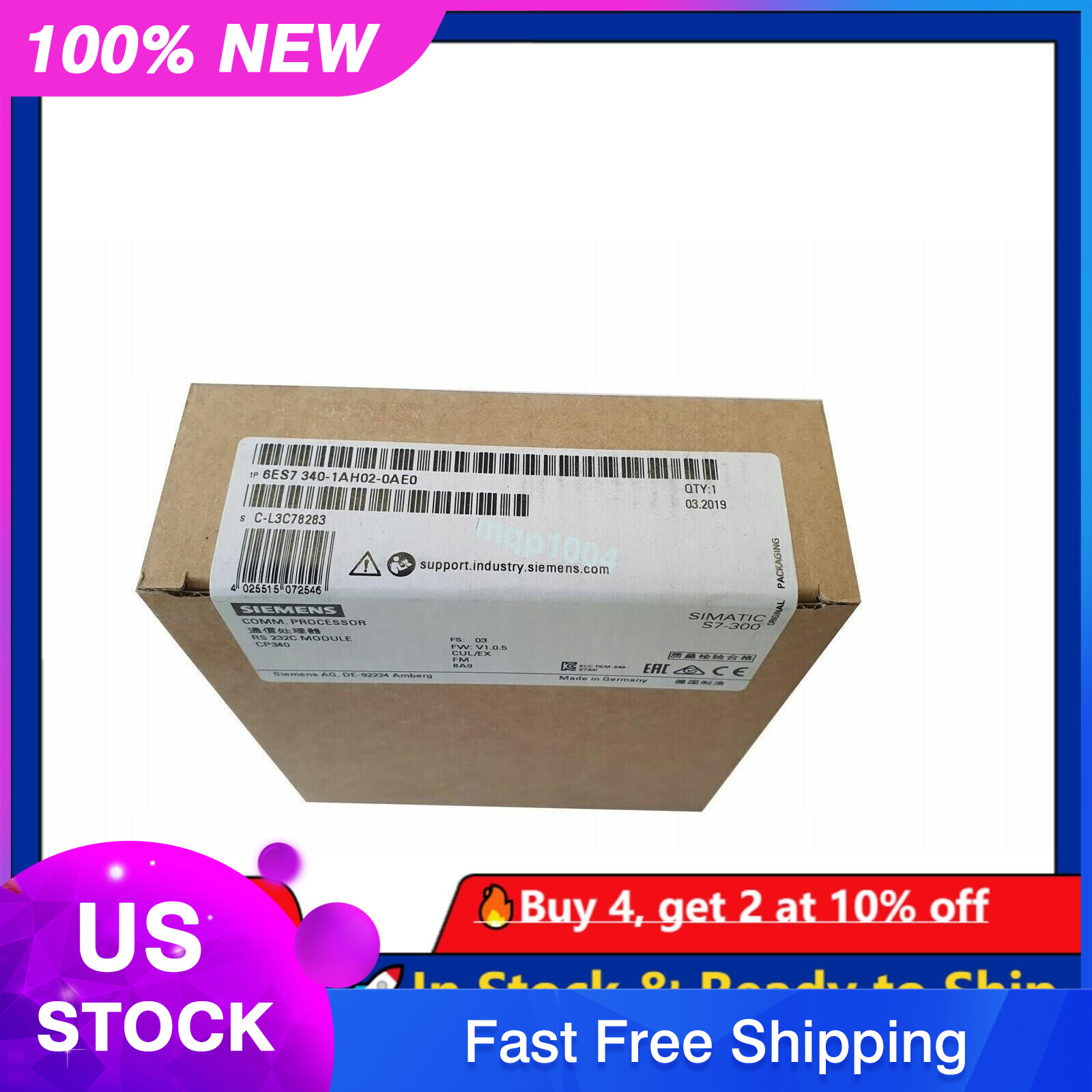 New Siemens 6ES7 340-1AH02-0AE0 6ES7340-1AH02-0AE0 SIMATIC S7-300, CP 340