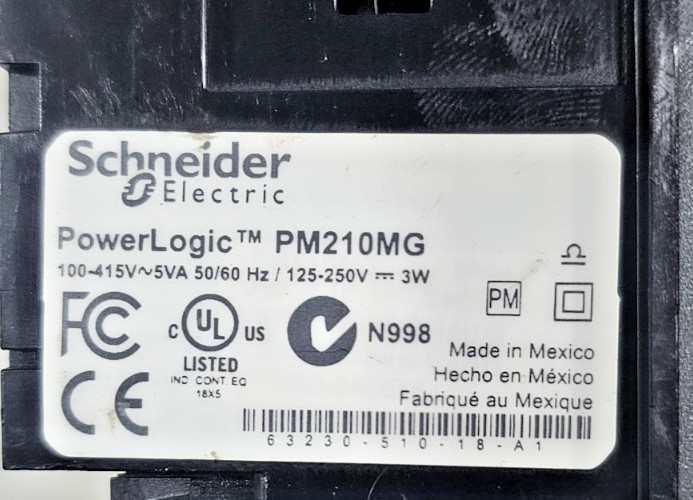SCHNEIDER ELECTRIC POWER LOGIC PM210 POWER METER PM210MG 100-415VAC 50/60Hz @03