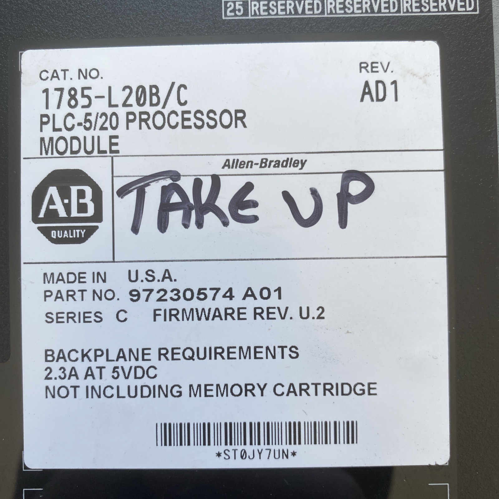 ALLEN BRADLEY 1785-L20B/C PROCESSOR MODULE