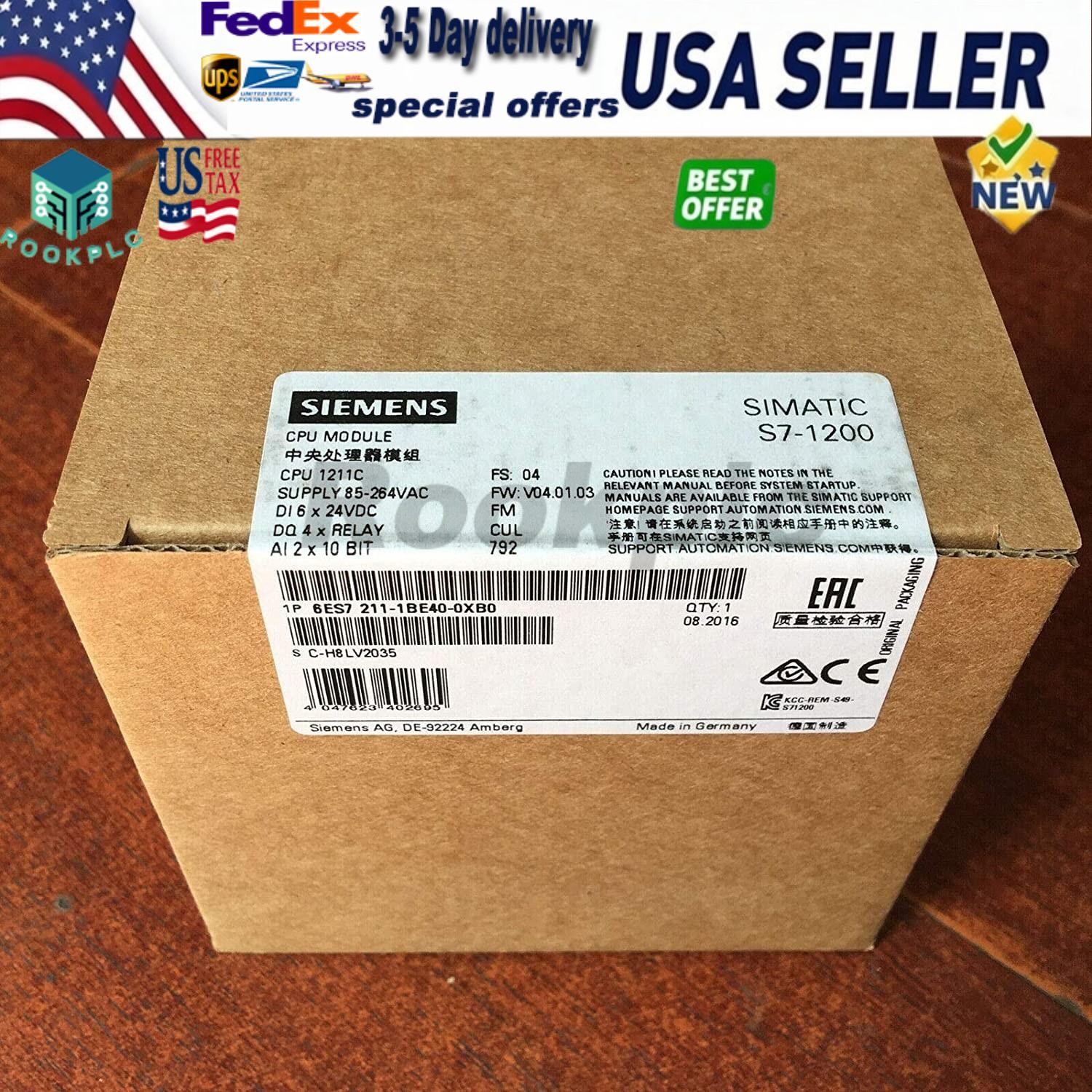 New Siemens SIMATIC S7-1200 CPU 1211C 6ES7211-1BE40-0XB0 6ES72111BE400XB0