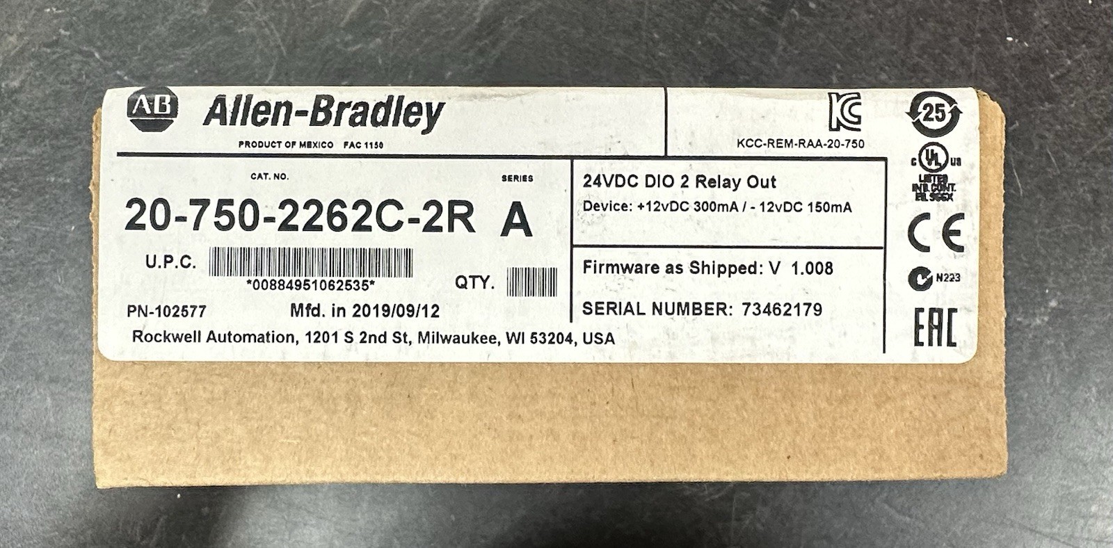 NEW Allen-Bradley 20-750-2262C-2R 750 24V DC IO Option module 20-750-2262C-2R