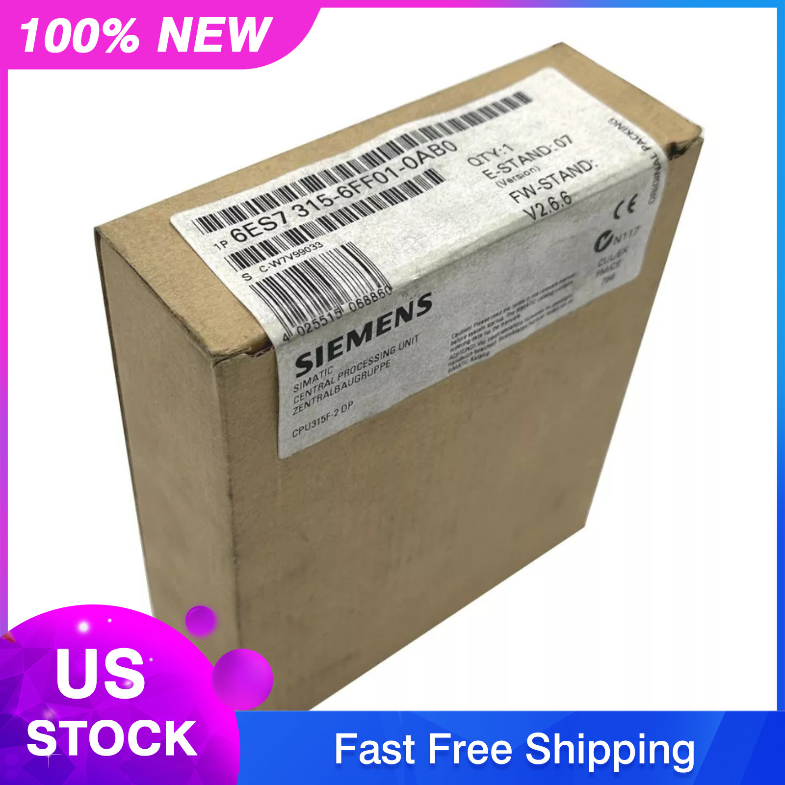 New Siemens SIMATIC S7-300, CENTRAL UNIT 6ES7315-6FF01-0AB0 6ES73156FF010AB0