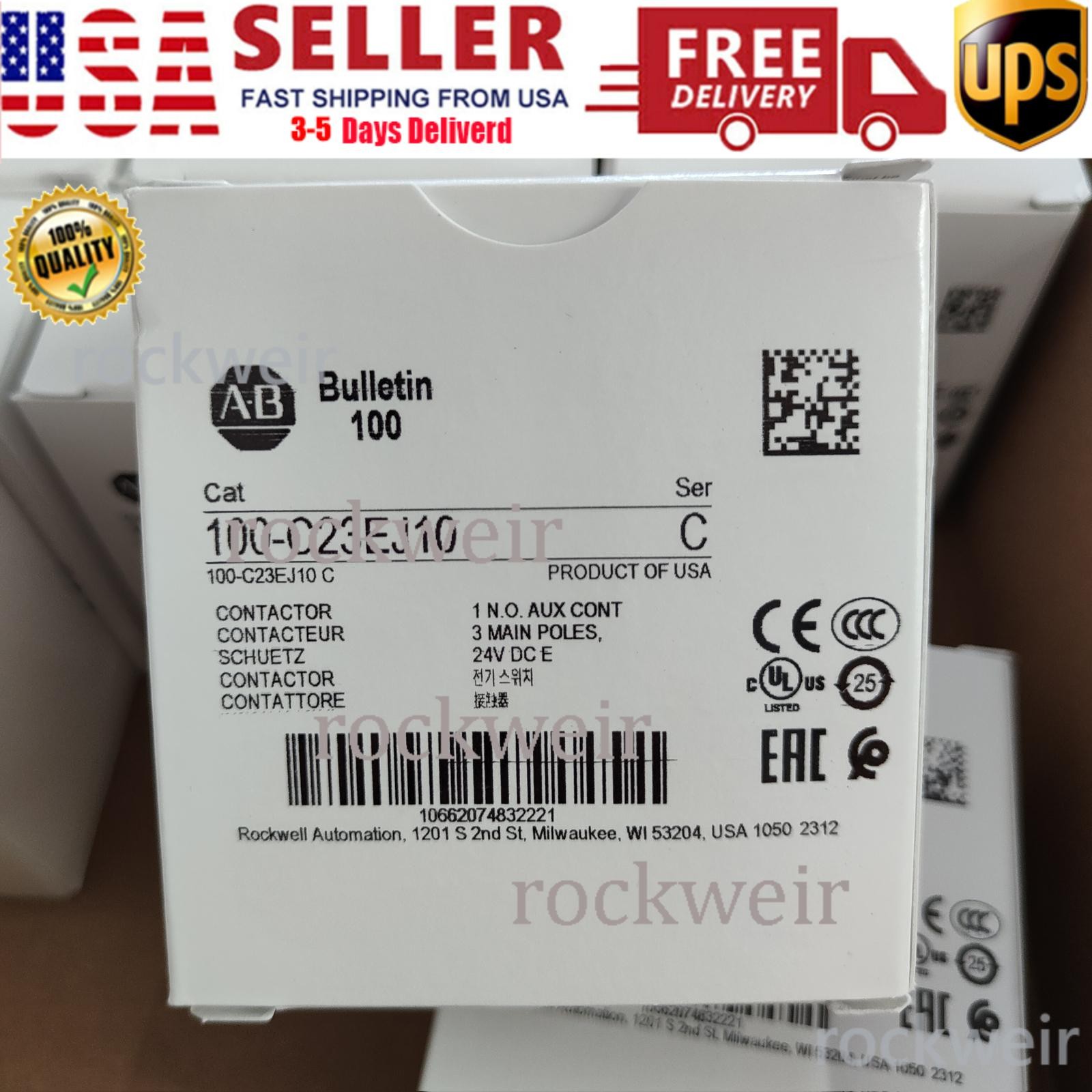 NEW ALLEN-BRADLEY IEC AB 100-C23EJ10 STANDARD CONTACTOR 23 AMP 24VDC US Free Tax