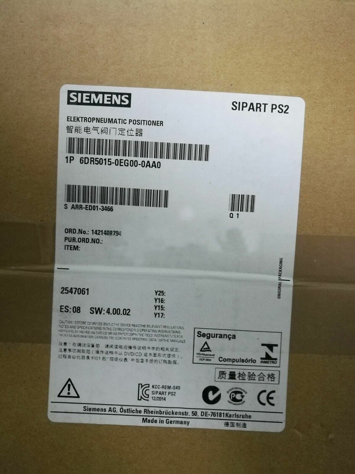 6DR5015-0EG00-0AA0 New Sealed SIEMENS Positioning Valve 6DR5015-0EG00-0AA0