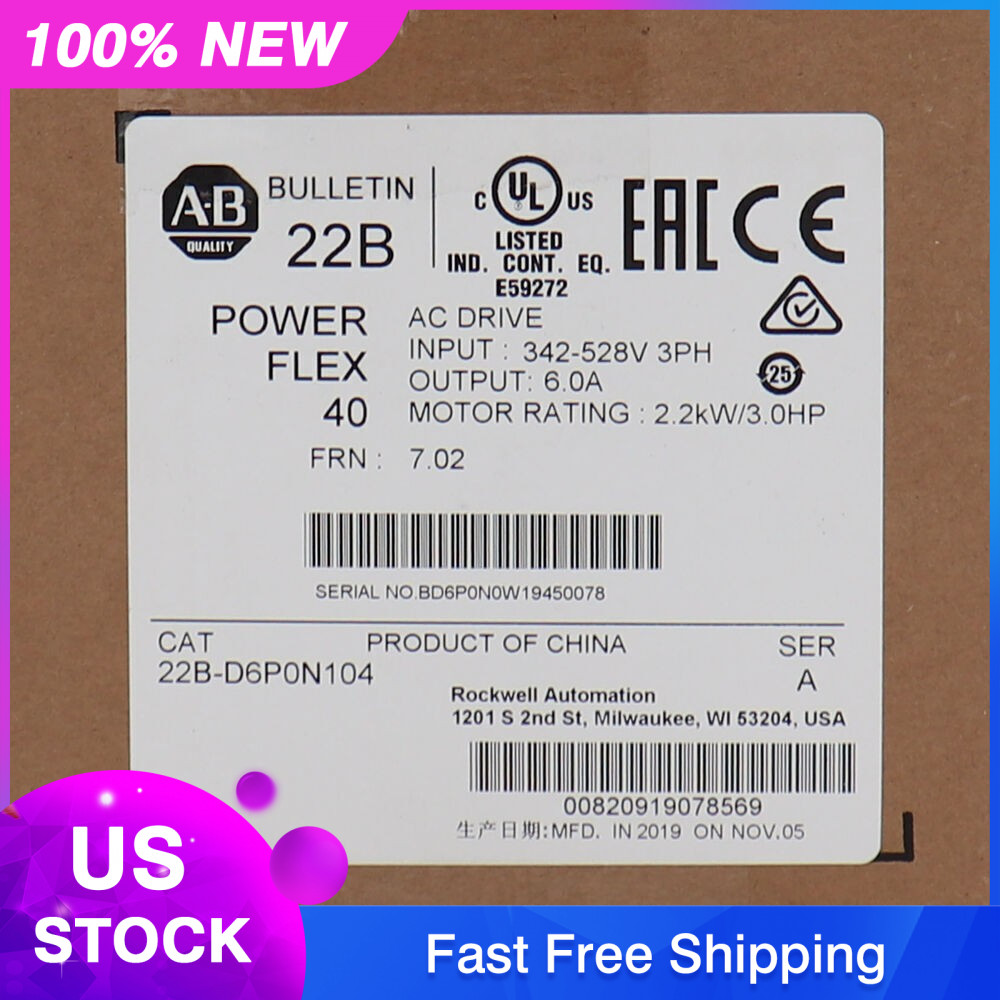 Allen-Bradley 22B-D6P0N104 PowerFlex 40- 2.2 kW 3 HP AC Drive 22BD6P0N104