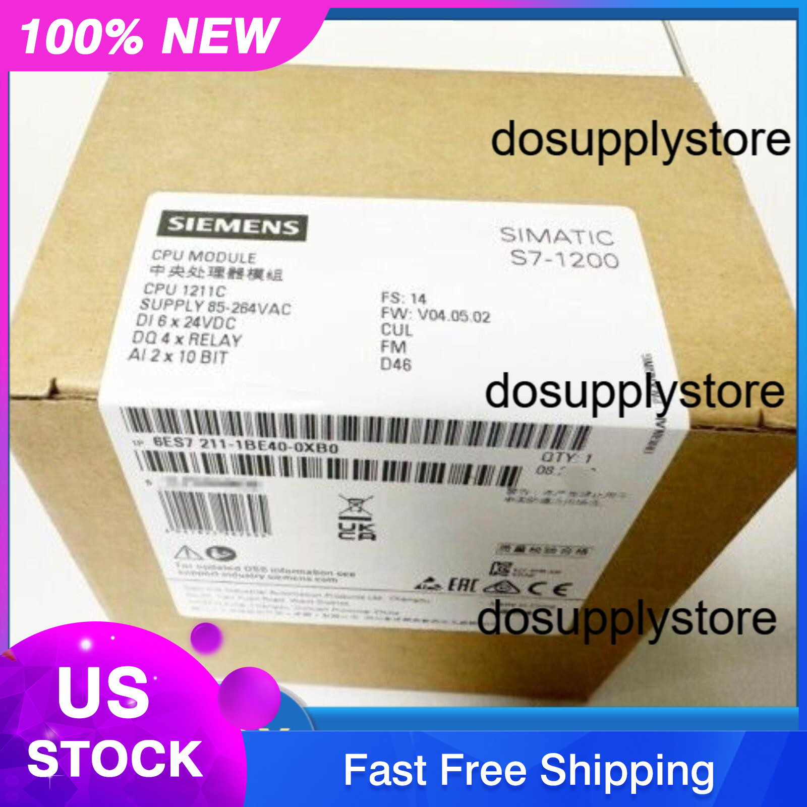 New Siemens 6ES7211-1BE40-0XB0 6ES72111BE400XB0 SIMATIC S7-1200 CPU 1211C
