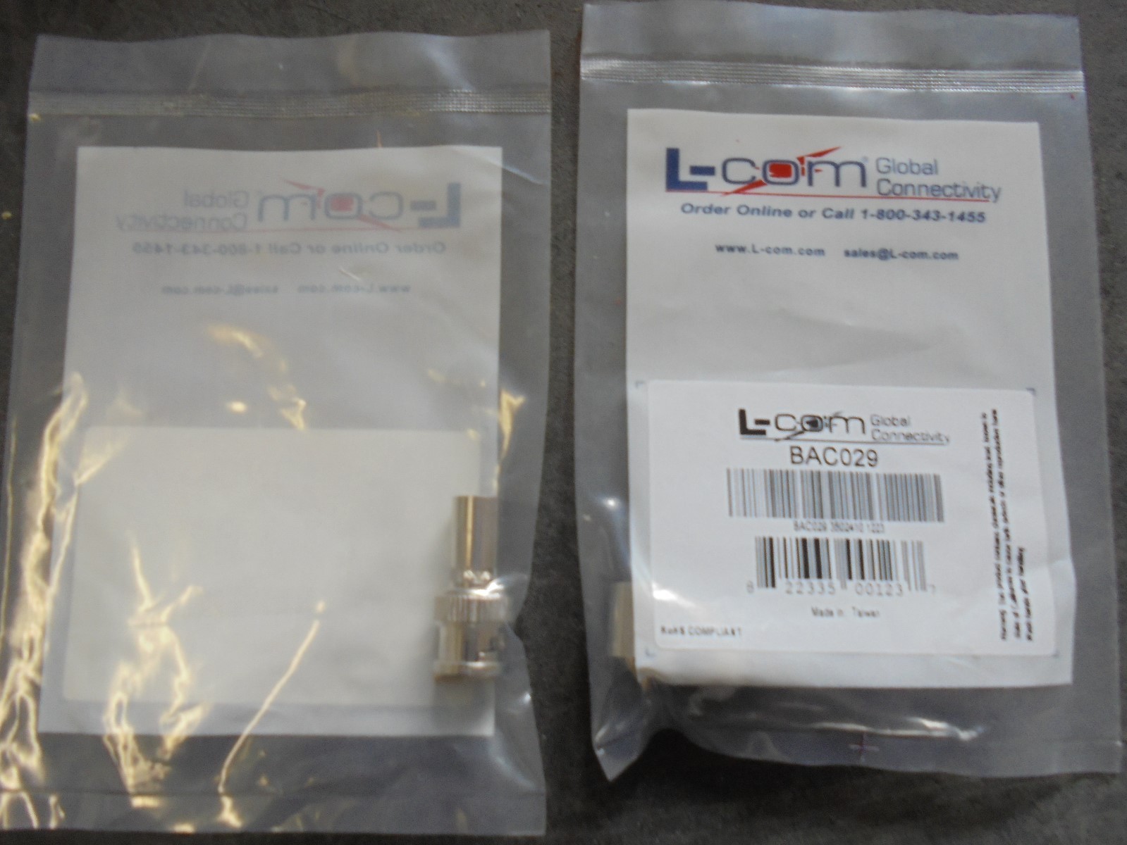 L COM BAC029 CN 75 OHM BNC/M RG6 PLEN CRIMP ROHS COMPLIANT 2 PACK