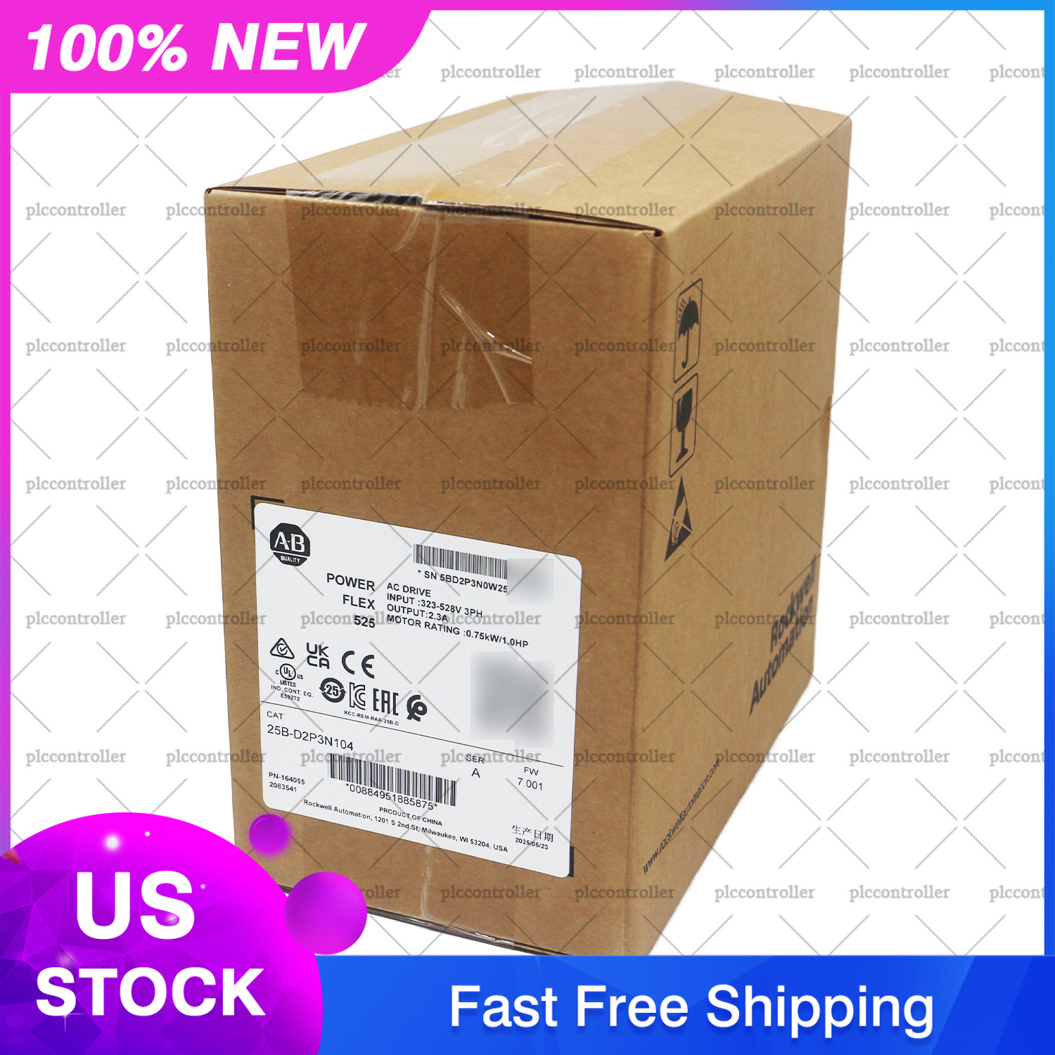 2025 NEW Allen-Bradley 25B-D2P3N104 PowerFlex 525 0.75kW 1Hp AC Drive 3 Phase