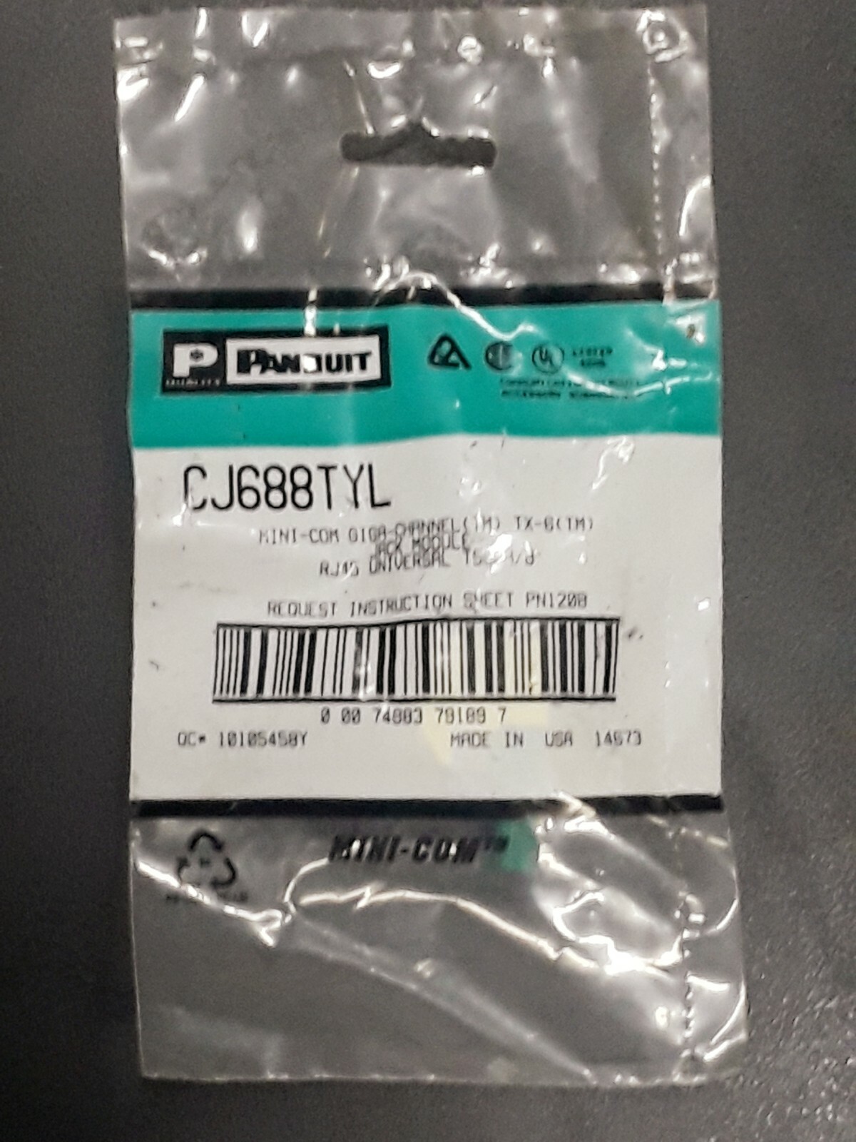 PANDUIT CJ688TYL Mini Jack TX 6-CTM NEW T568 A/B Giga Chanel Made in USA