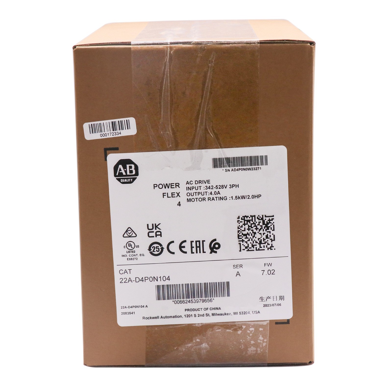 2025 New Allen-Bradley 22A-D4P0N104 Ser A PowerFlex 4 AC Drive 1.5 kW 2HP