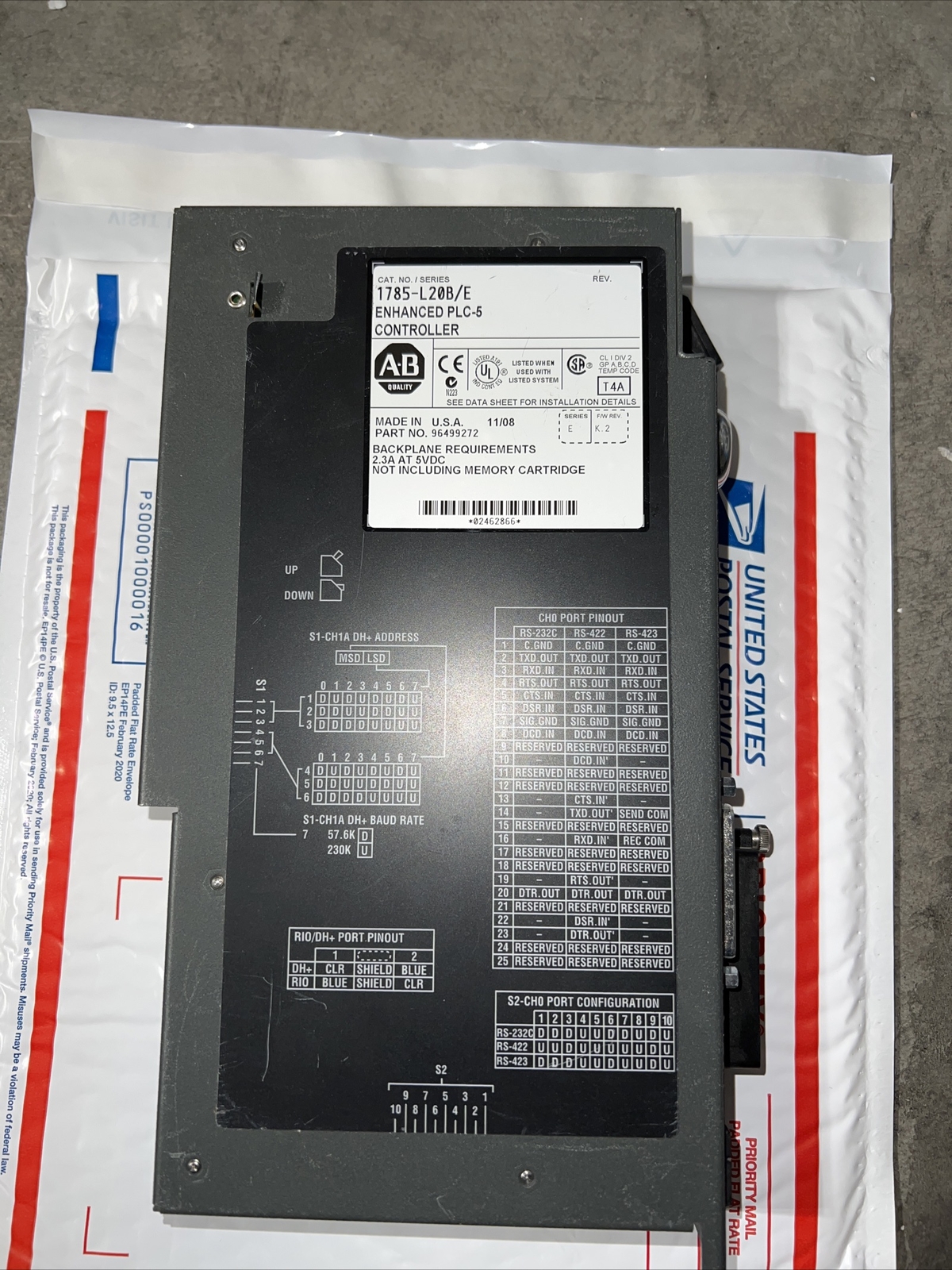 Allen Bradley 1785-L20B/E REV. K.2 Enhanced Plc-5 Controller No Key