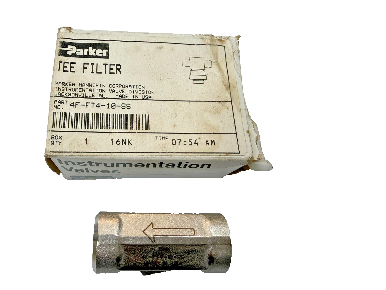 Parker FT Series In Line Tee Filter Part # 4F-FT4-10-SS 1/4″ NPTF WP 6000 psi
