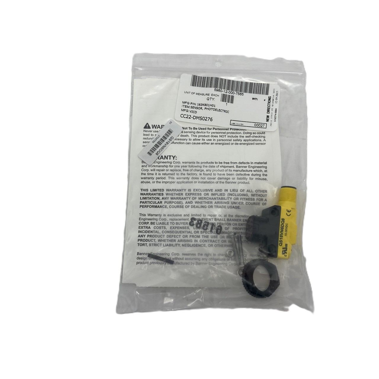 BANNER QS18VN6DQ8 10-30VDC Photoelectric Sensor – NEW