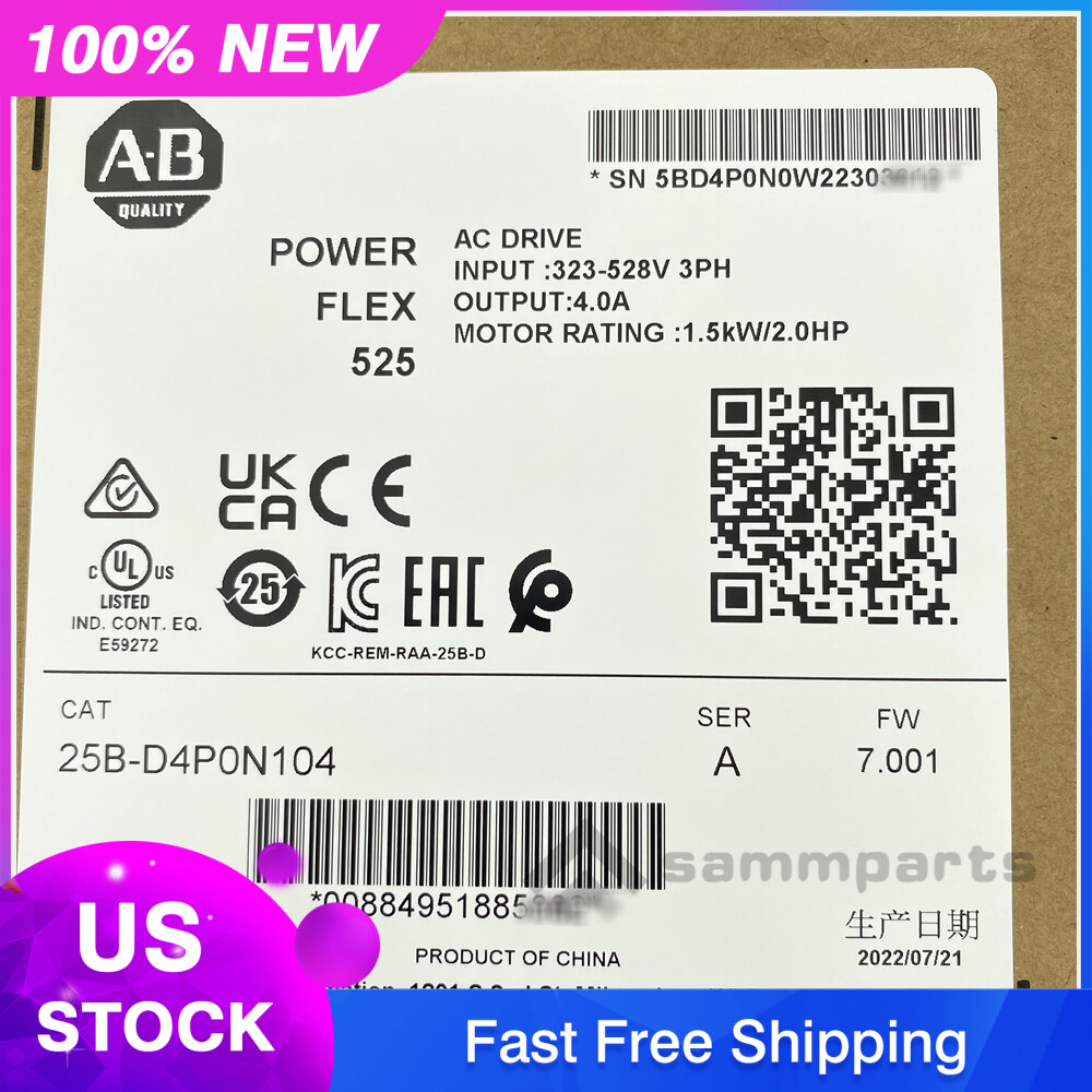 NEW Allen-Bradley 25B-D4P0N104 PowerFlex 525 AC Drive AB 25BD4P0N104 480V 2.0HP