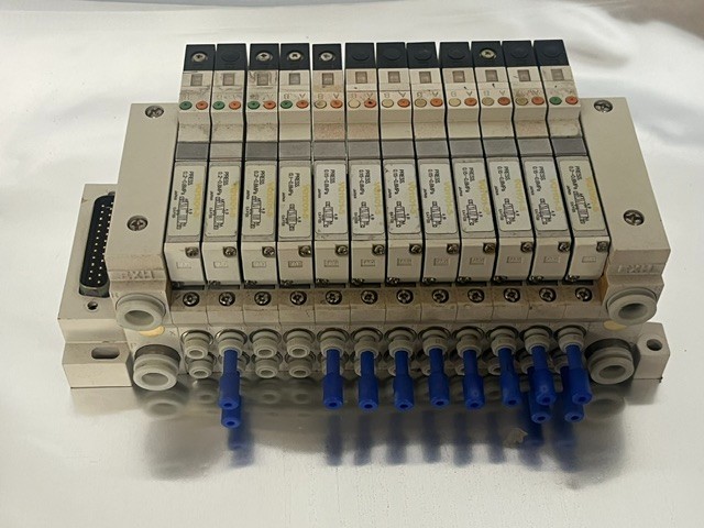 SMC BANK OF SOLENOID VALVES, 7 EA VQ1101-5, 4 EA. VQ1301-5, 1 EA. VQ1201-5