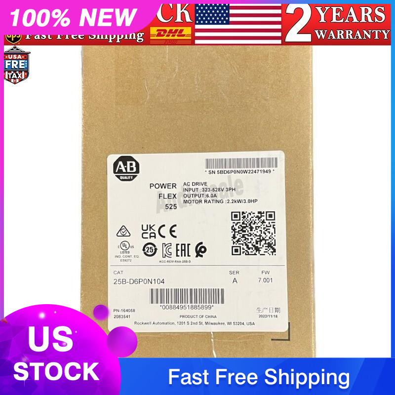 NEW AB 25B-D6P0N104 PowerFlex 525 2.2kW 3Hp AC Drive 25B D6P0N104 US Free Tax