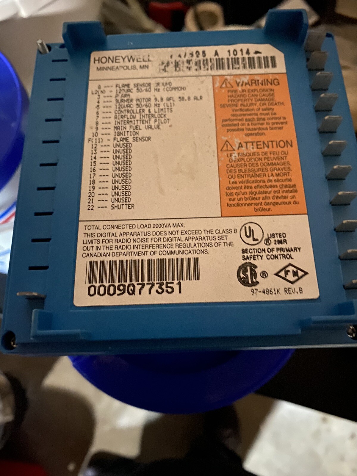 Honeywell RM7895A1014 BURNER CONTROL.