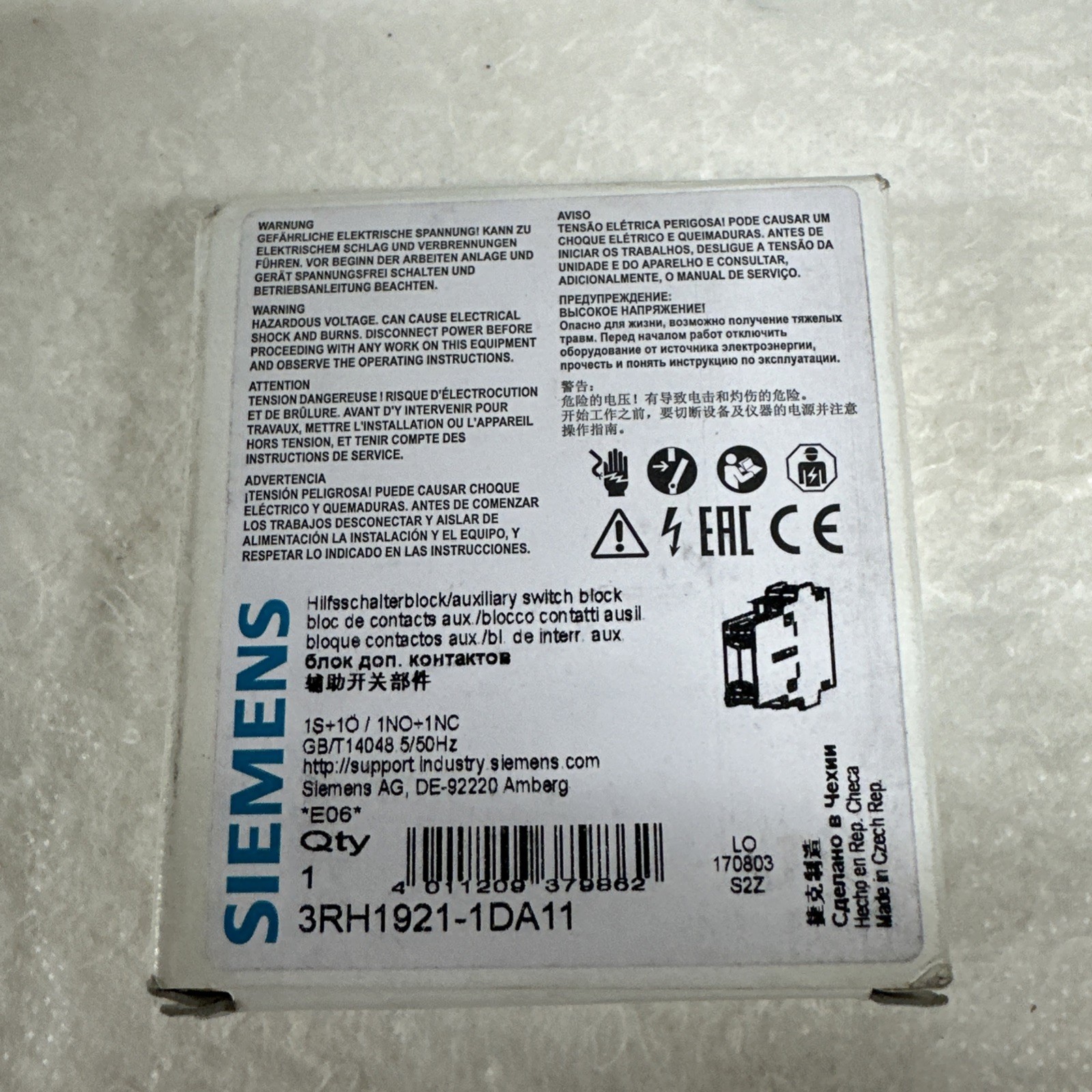 3RH1921-1DA11 1PCS New Siemens Auxiliary Contact 3RH1 921-1DA11 Fast delivery