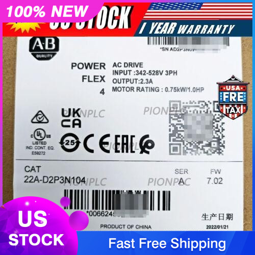 22AD2P3N104 Allen-Bradley 22A-D2P3N104 /A 4 0.75 kW 1 HP AC Drive US Free Tax