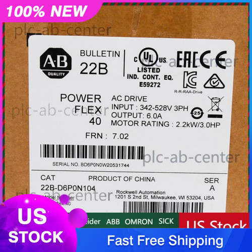 22B-D6P0N104 Allen-Bradley PowerFlex 40 2.2KW/3.0HP AC Drive US Free Tax