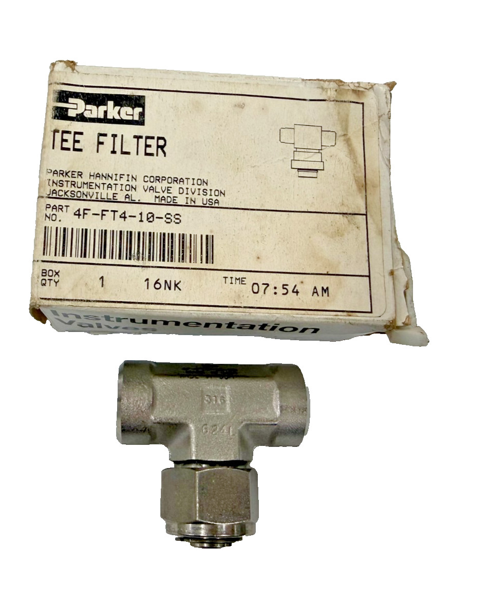 Parker FT Series In Line Tee Filter Part # 4F-FT4-10-SS 1/4″ NPTF WP 6000 psi