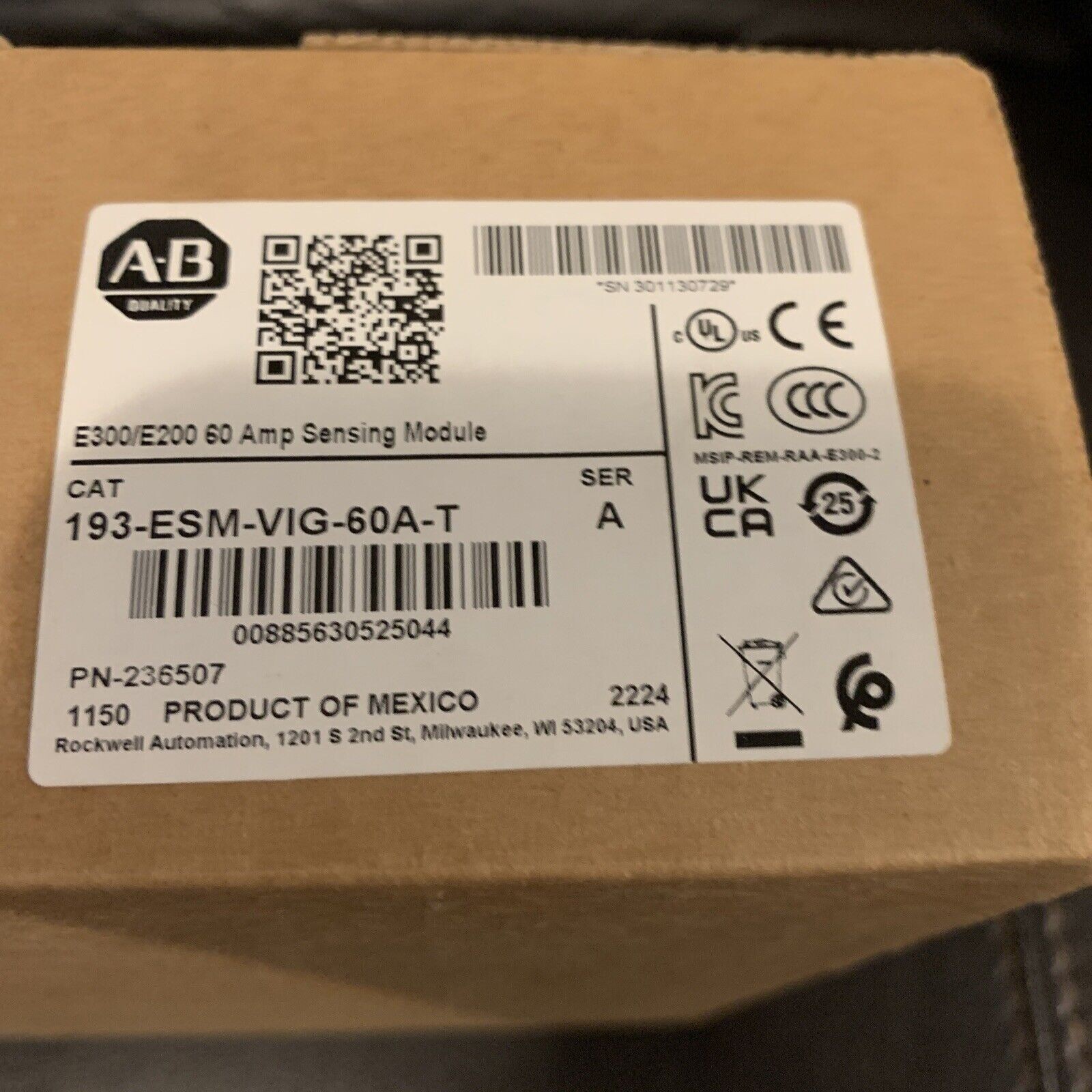 New AB 193-ESM-VIG-60A-T Ser A 60 Amp Sensing Module New In Box