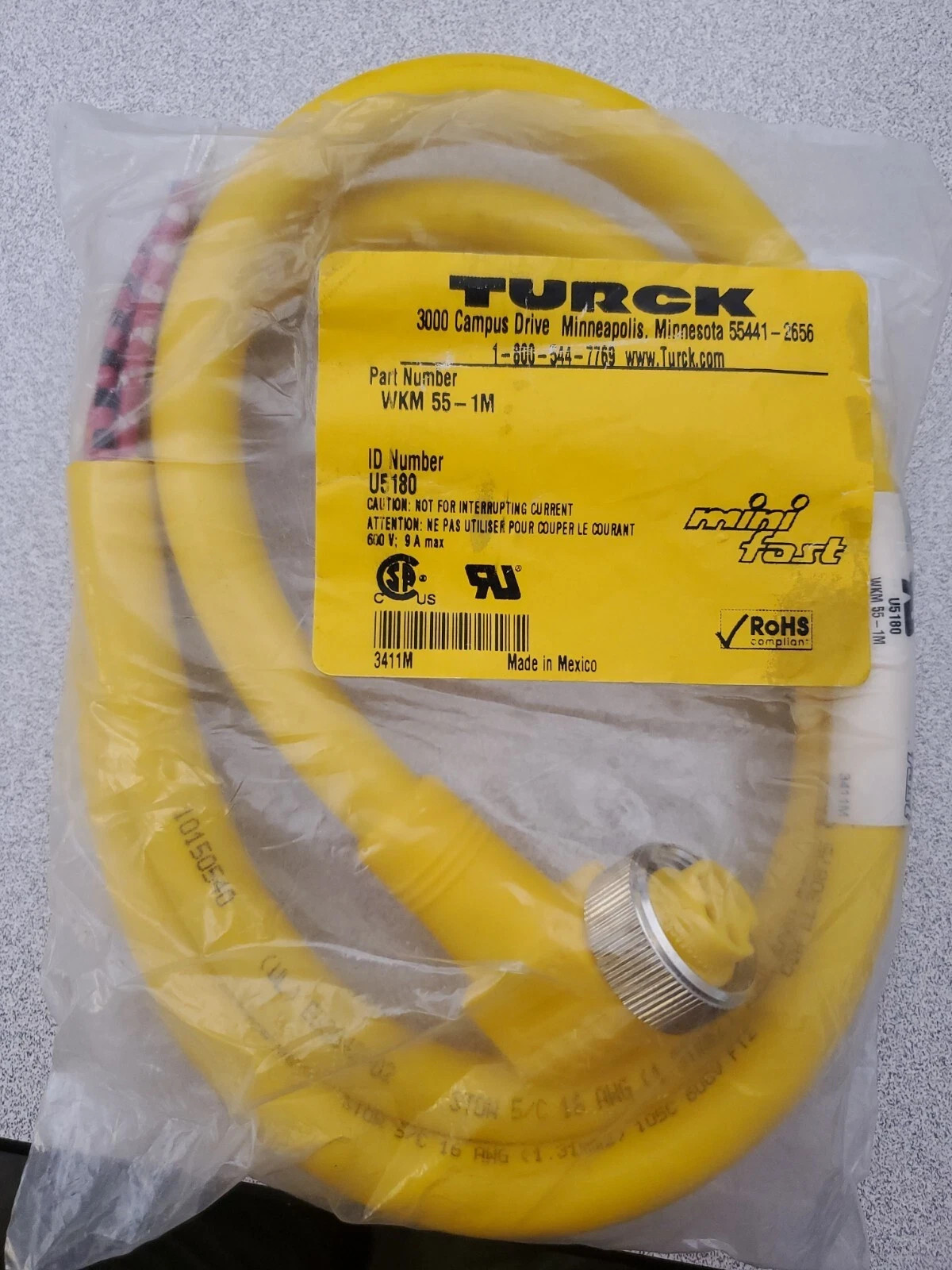 Turck WKM 55-1M Actuator and Sensor Cordset, Connection Cable