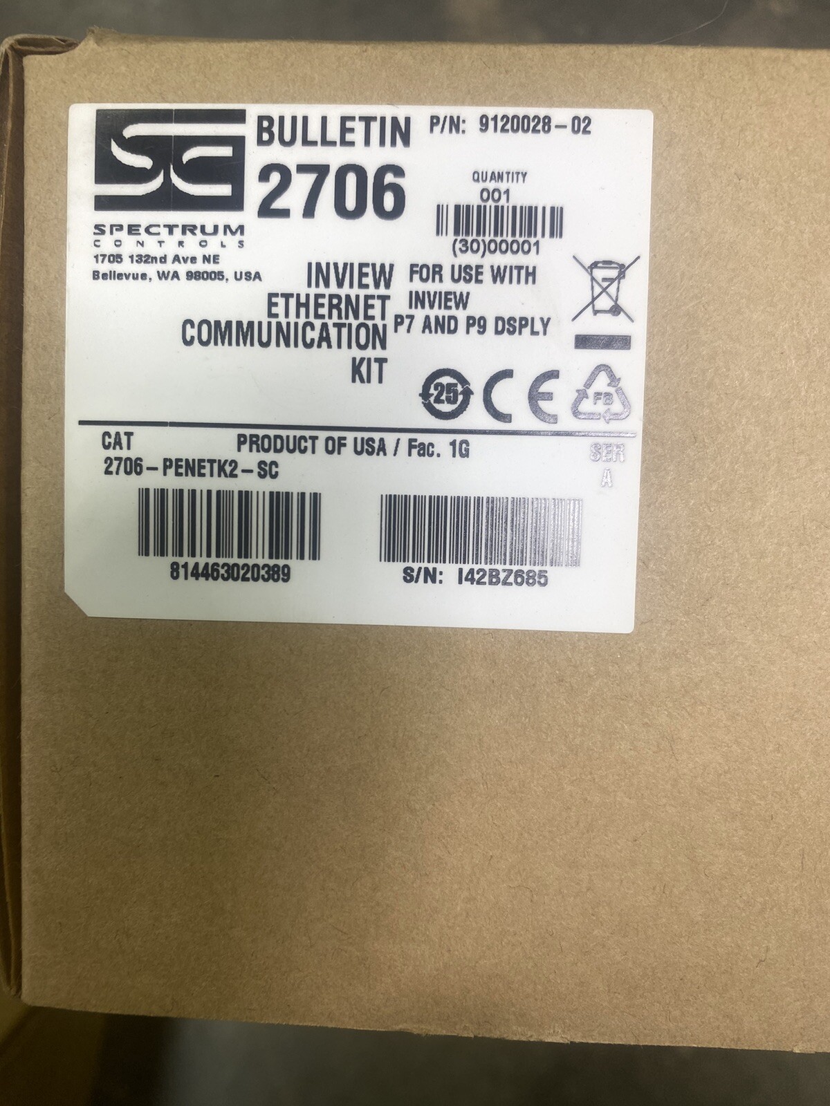 SPECTRUM CONTROLS 2706-PENETK2-SC Inview Ethernet Communication Kit P7&P9 DSPLY
