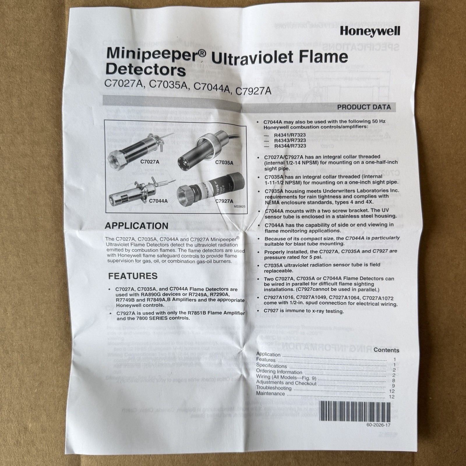 OEM Honeywell C7027A1049 Minipeeper UV Flame Detector Sensor 1/2” NPT 8ft Leads
