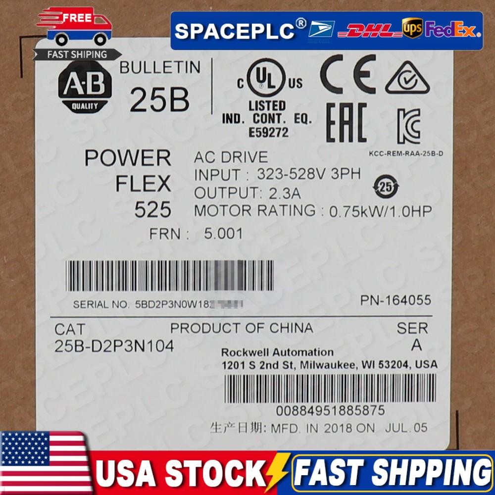 1pc new Allen-Bradley AB 25B-D2P3N104 PowerFlex 525 0.75kW 1Hp AC Drive